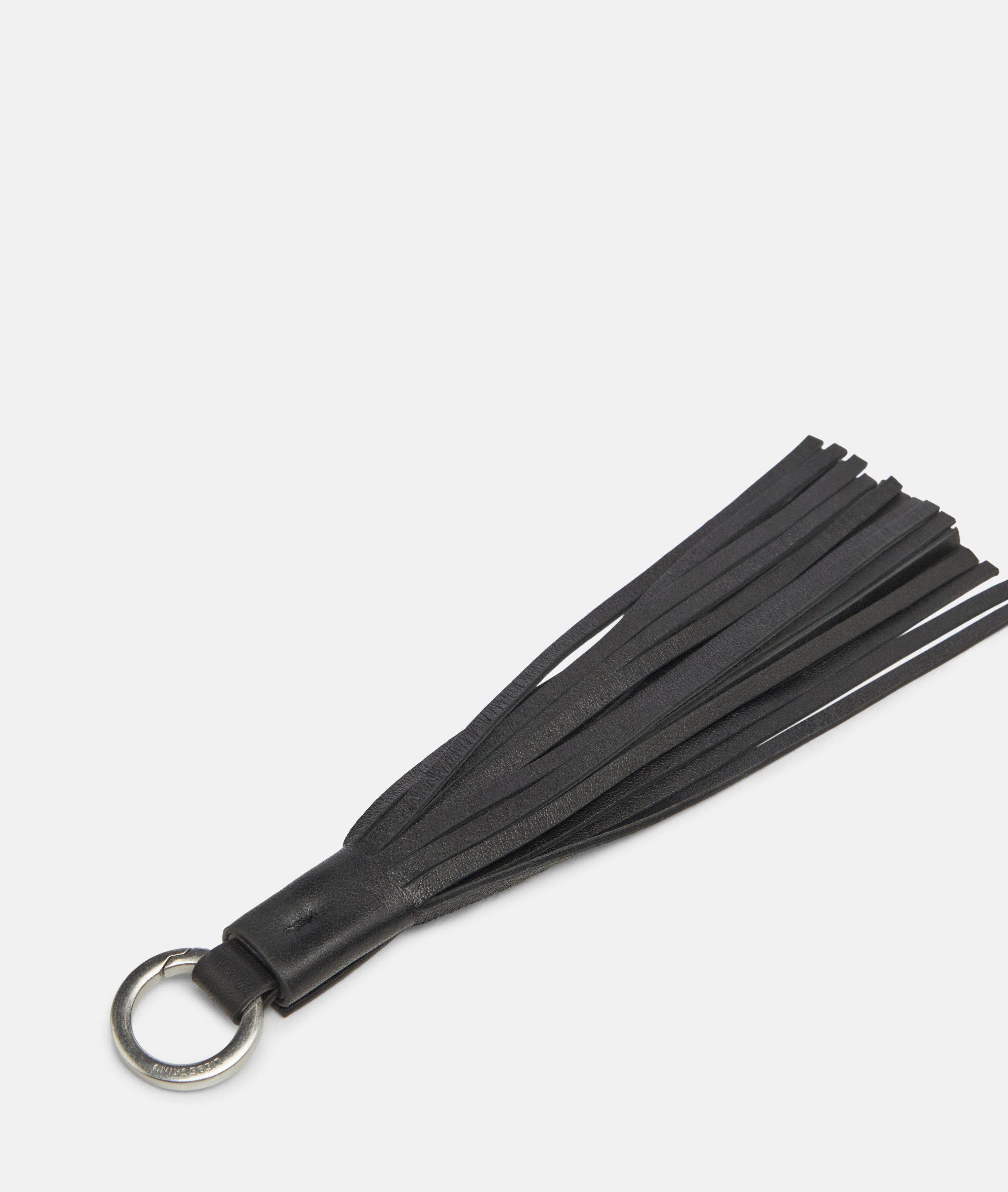 Sleutelhanger met kwastje in zwart, beige & bruin