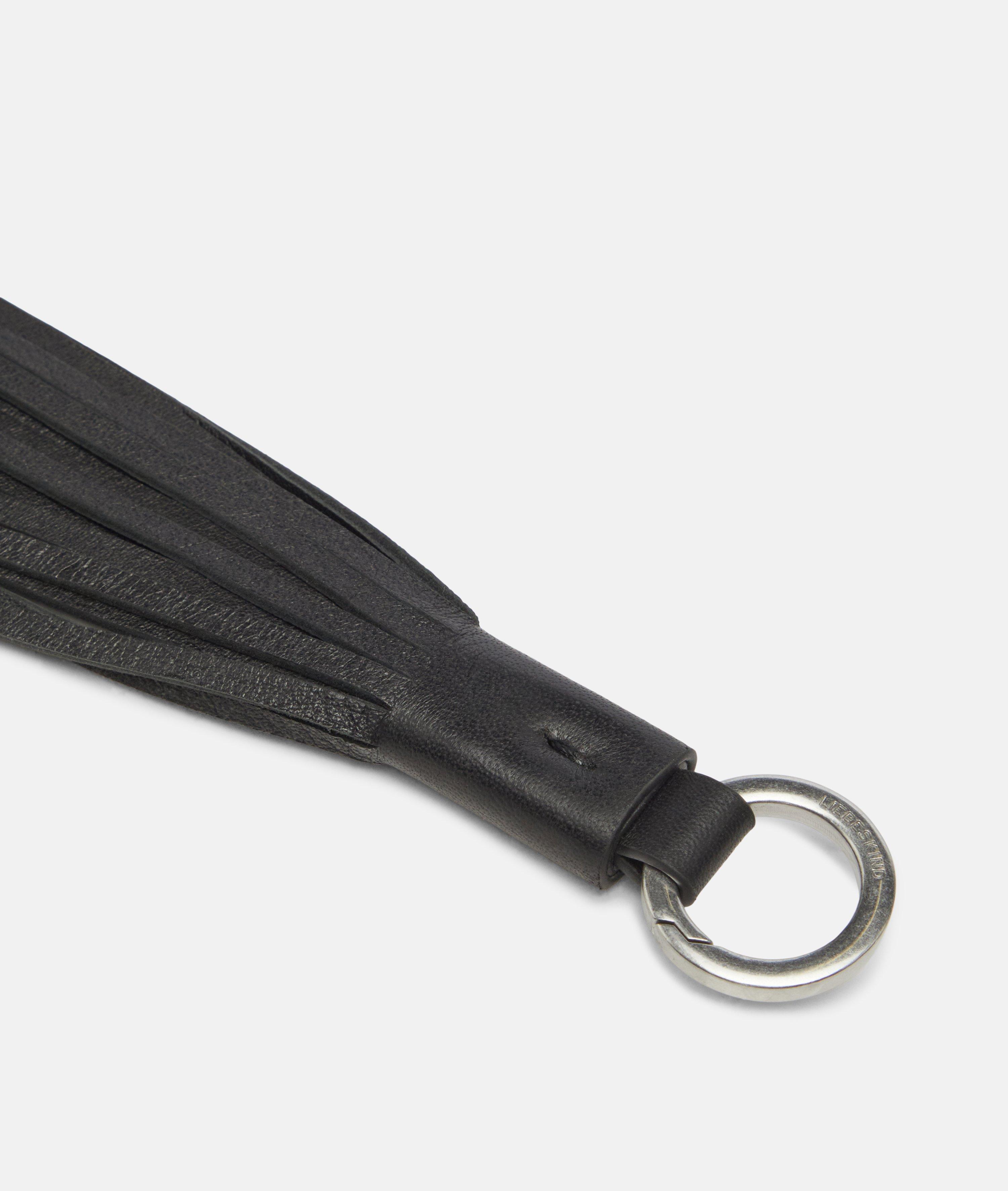 Sleutelhanger met kwastje in zwart, beige & bruin