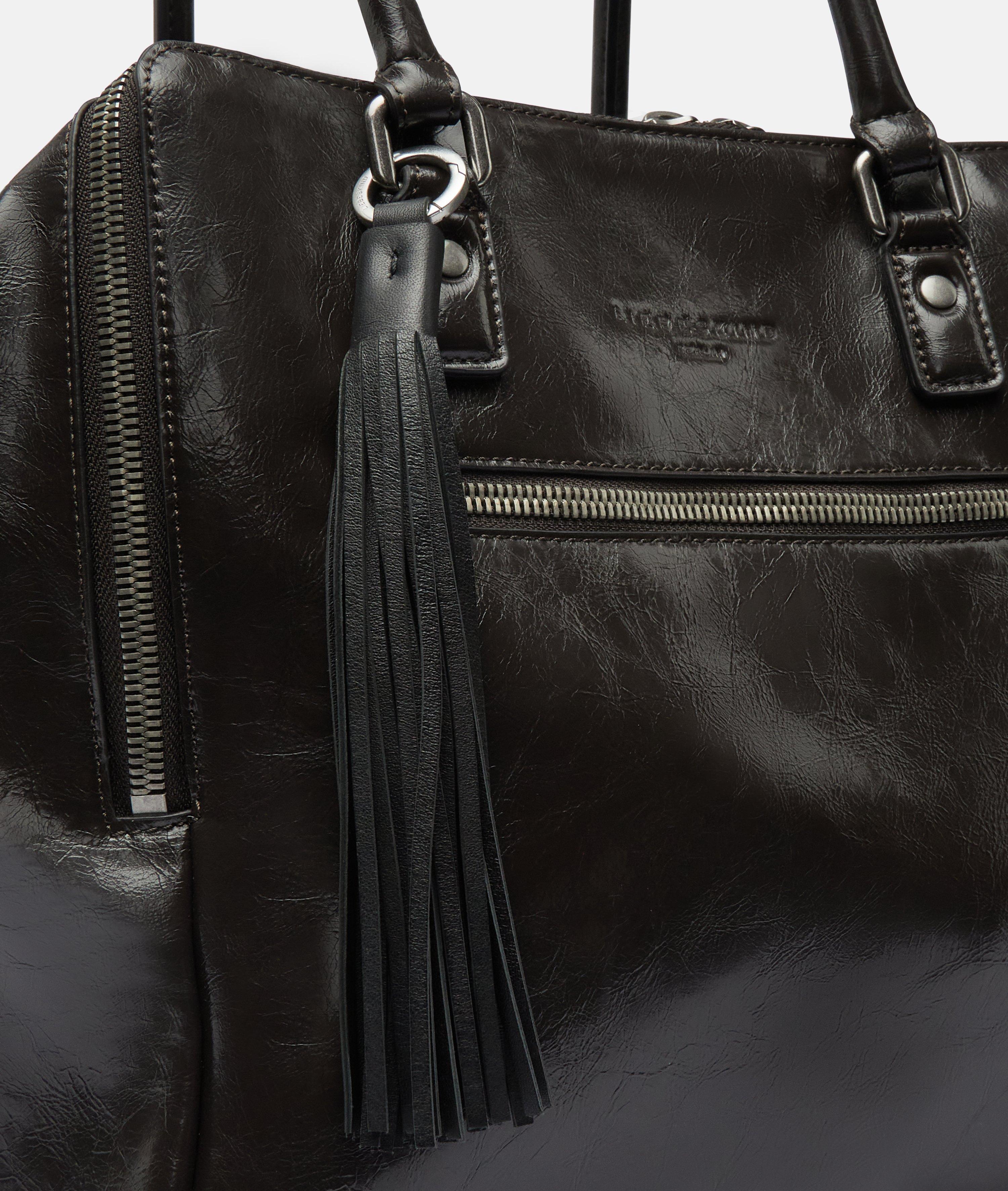 Sleutelhanger met kwastje in zwart, beige & bruin