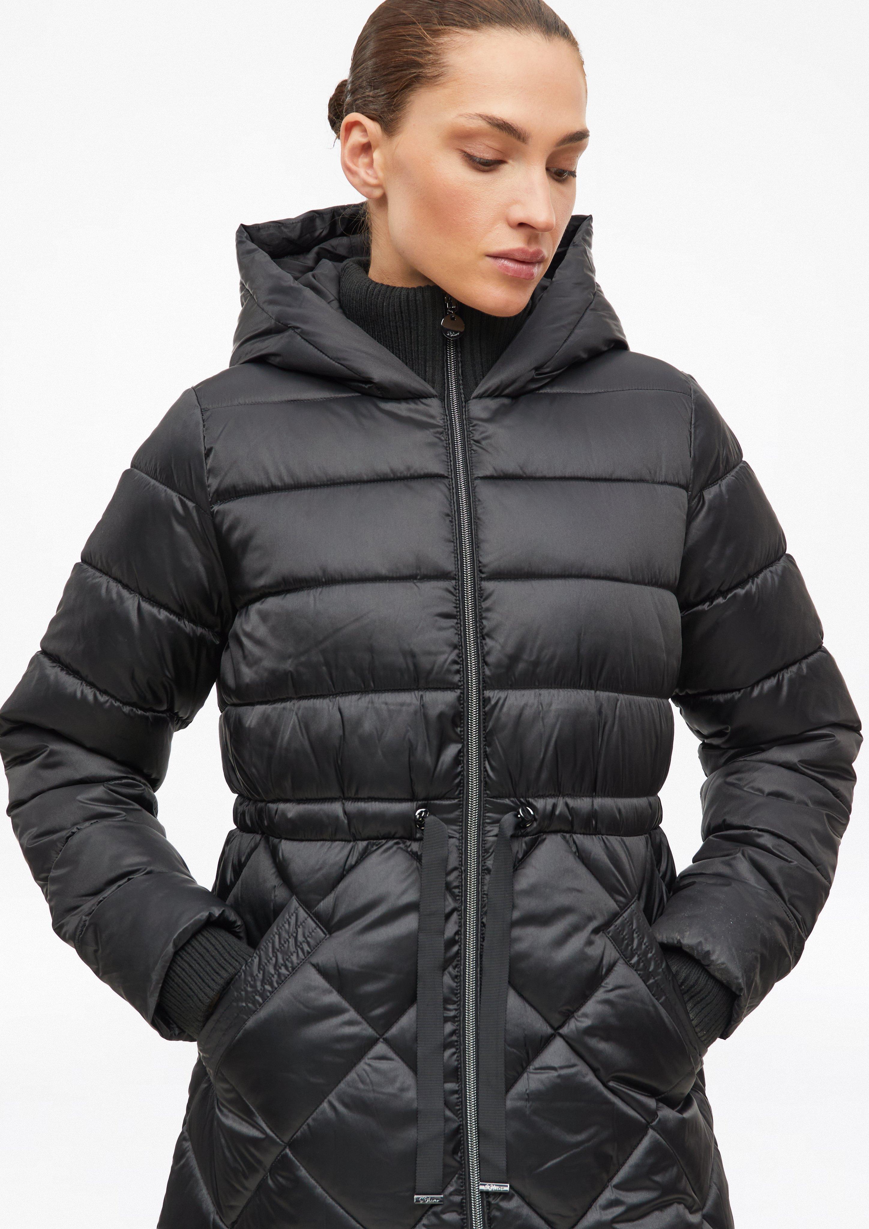 Dames Jas met gebreide kraag en capuchon in zwart van s.Oliver BLACK LABEL