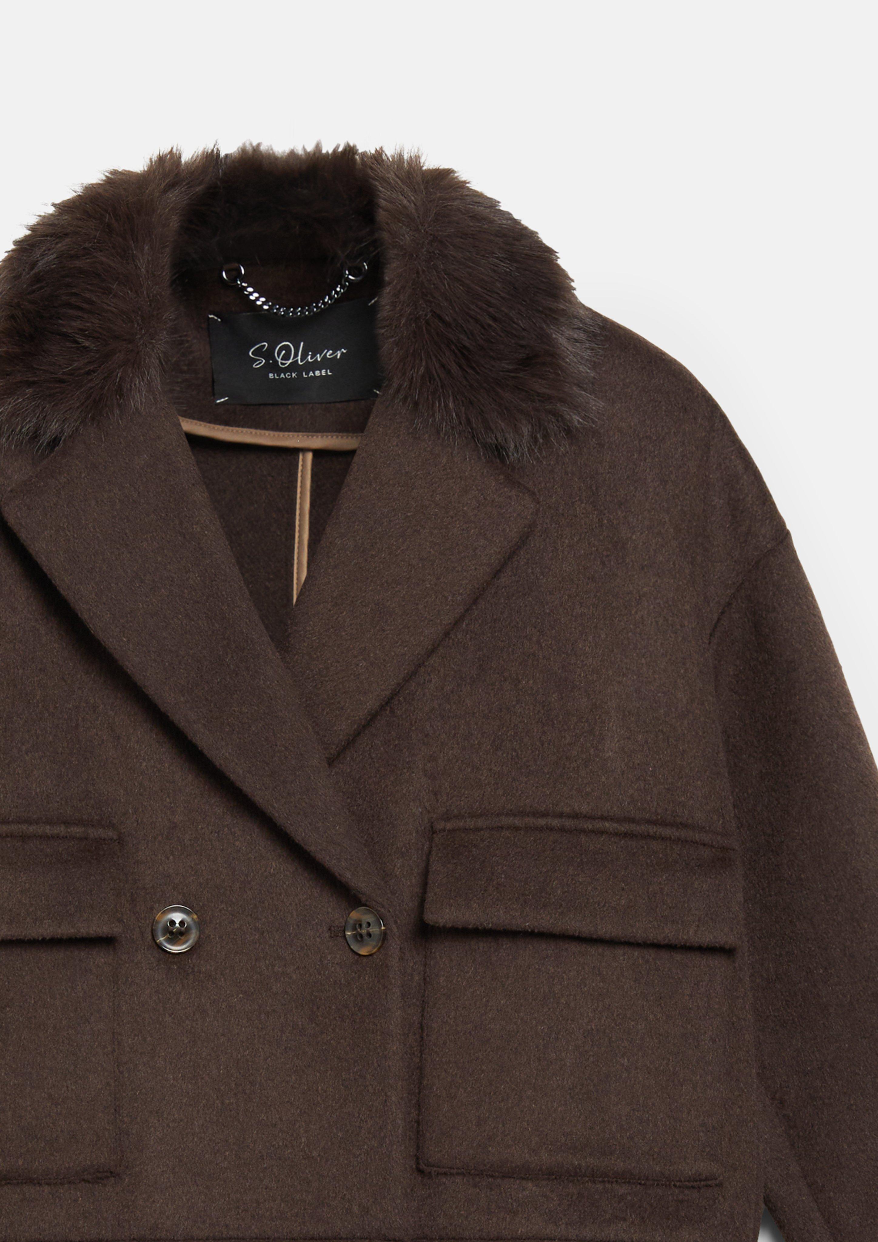 Women Boxy Jacket with Faux Fur Collar in brown by s.Oliver BLACK LABEL