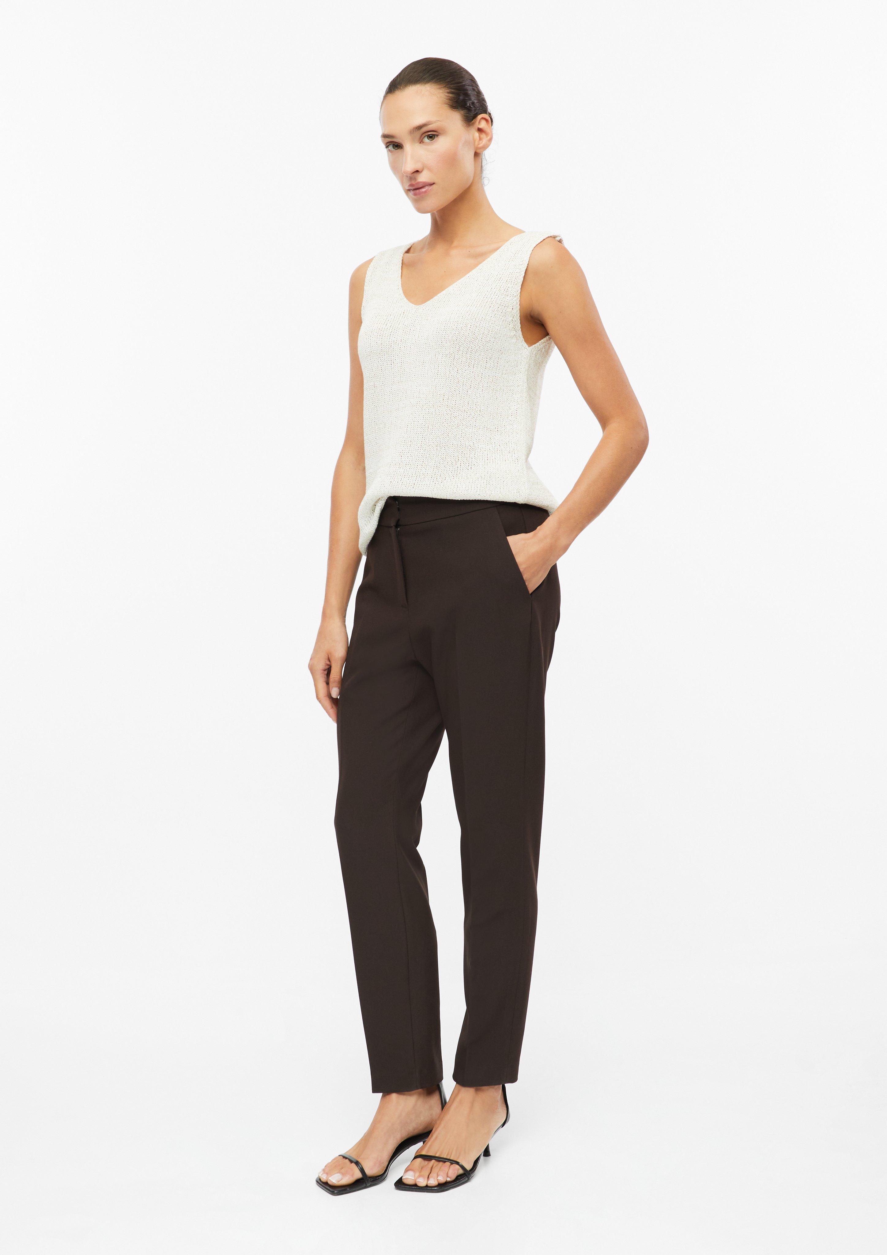 Women Slim-fit ankle-length pants with tapered legs and an elastic insert in dark brown by s.Oliver BLACK LABEL