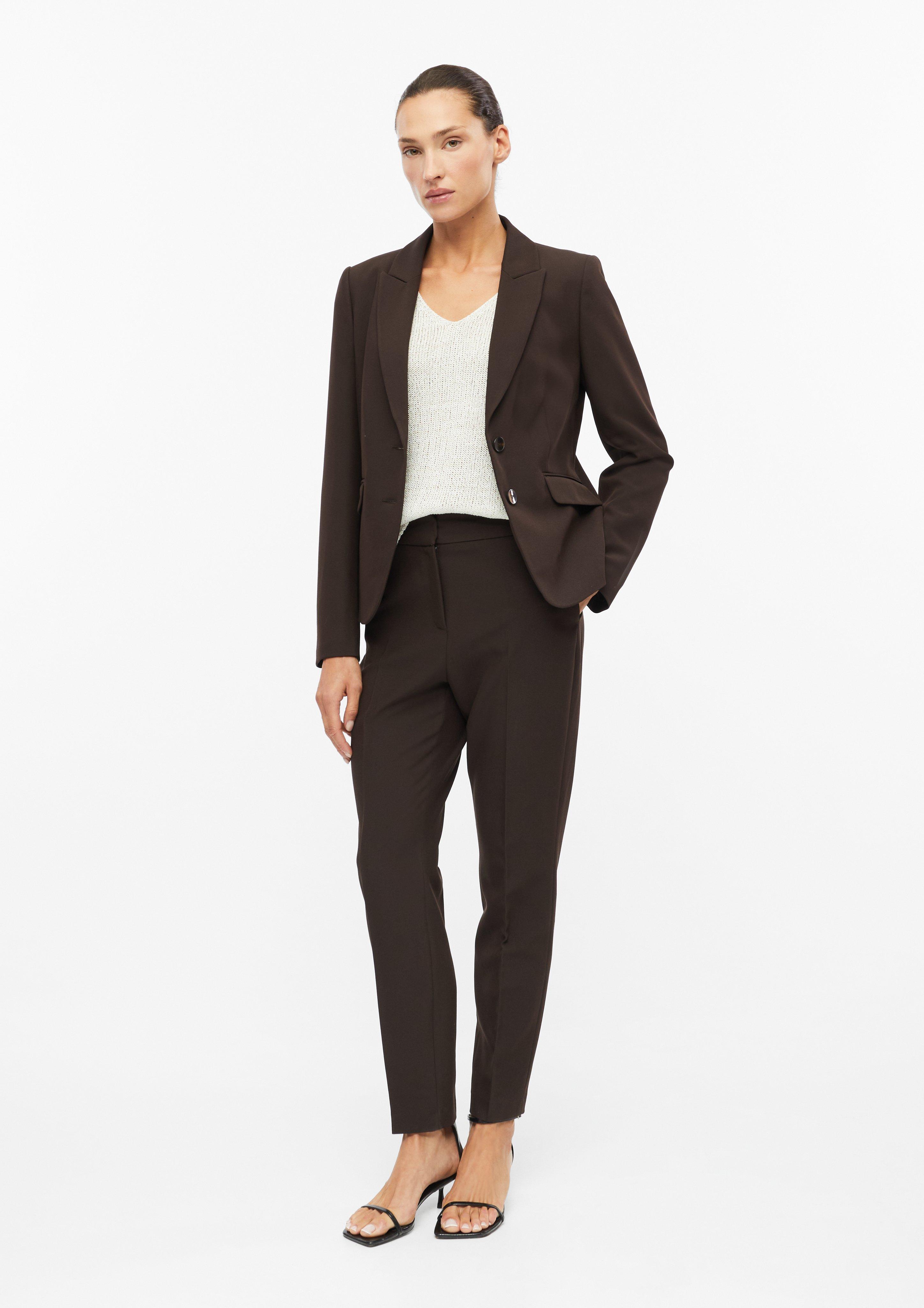 Women Slim-fit ankle-length pants with tapered legs and an elastic insert in brown by s.Oliver BLACK LABEL