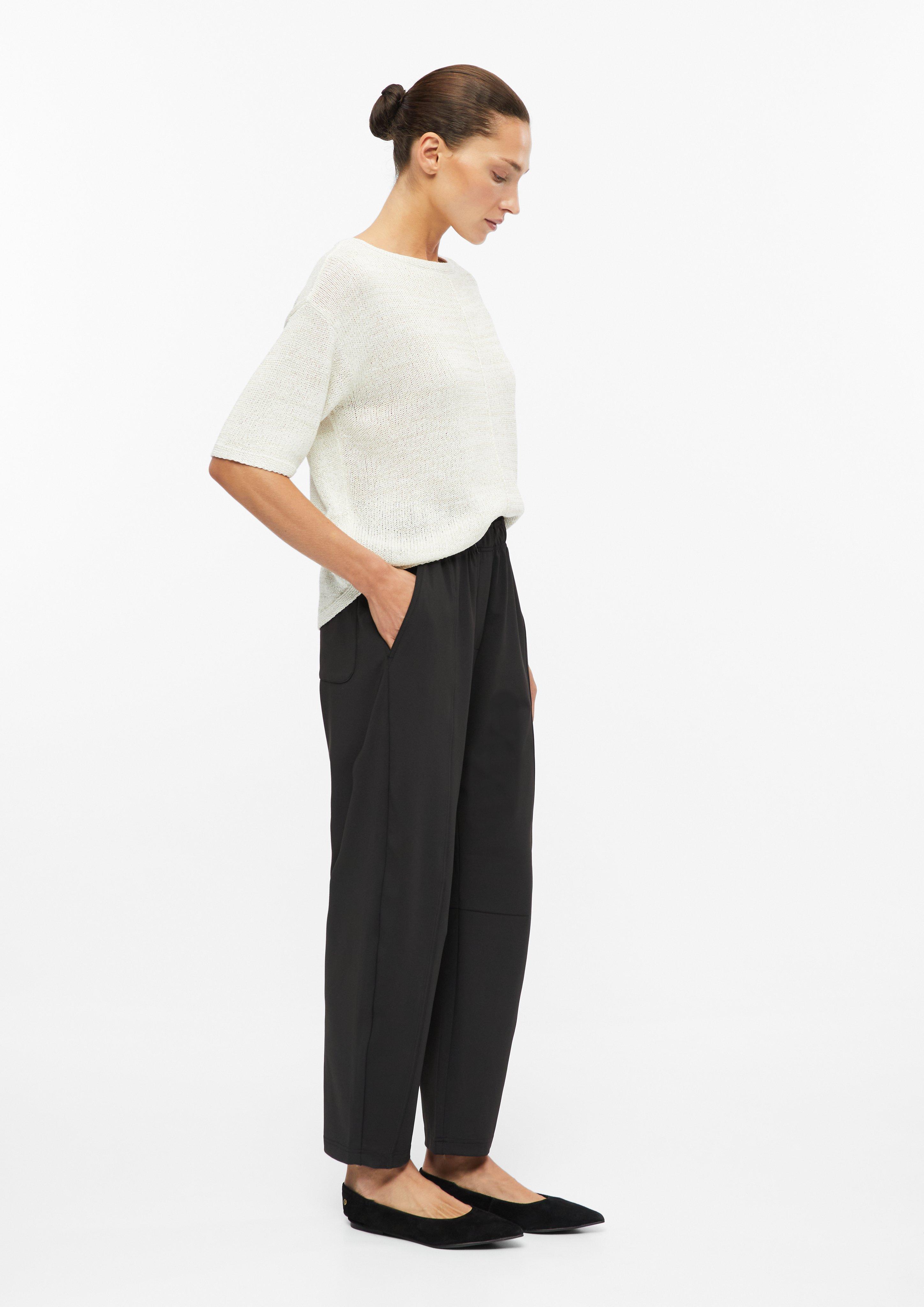 Women Stretchy barrel-leg pants with an elastic waistband in black by s.Oliver BLACK LABEL