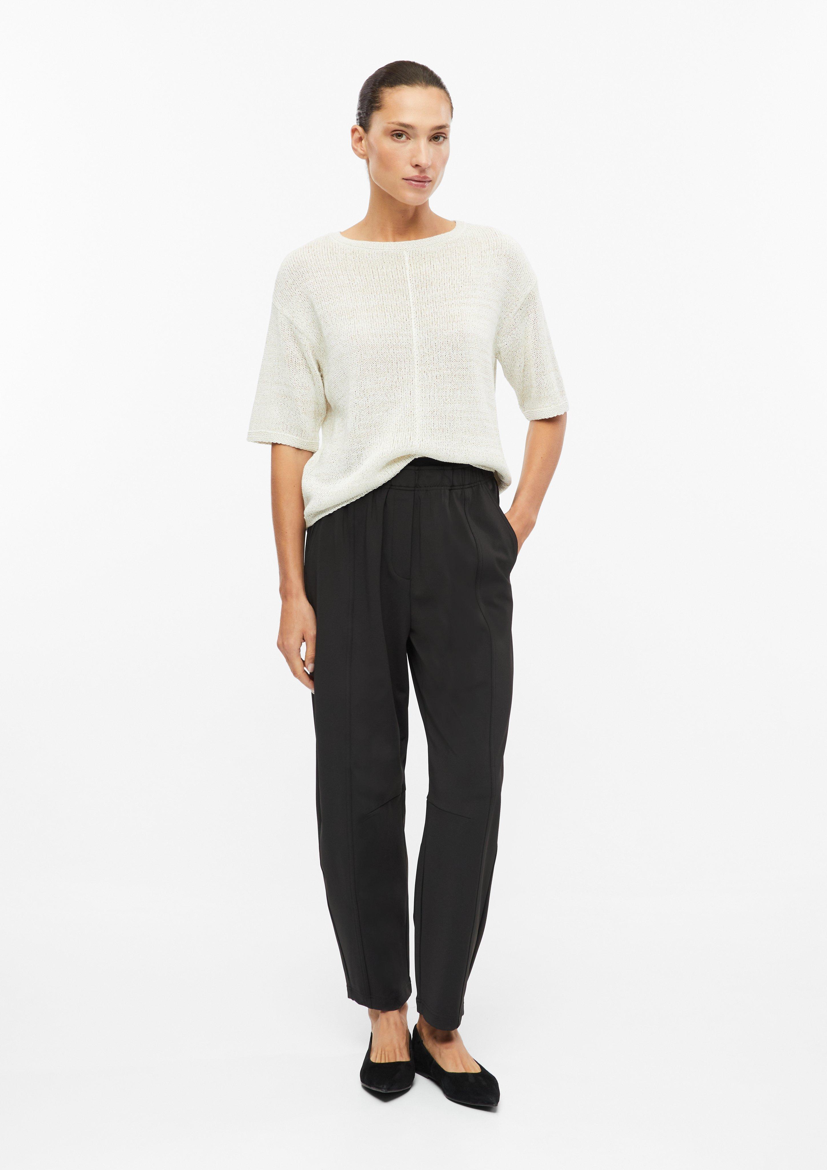 Women Stretchy barrel-leg pants with an elastic waistband in black by s.Oliver BLACK LABEL