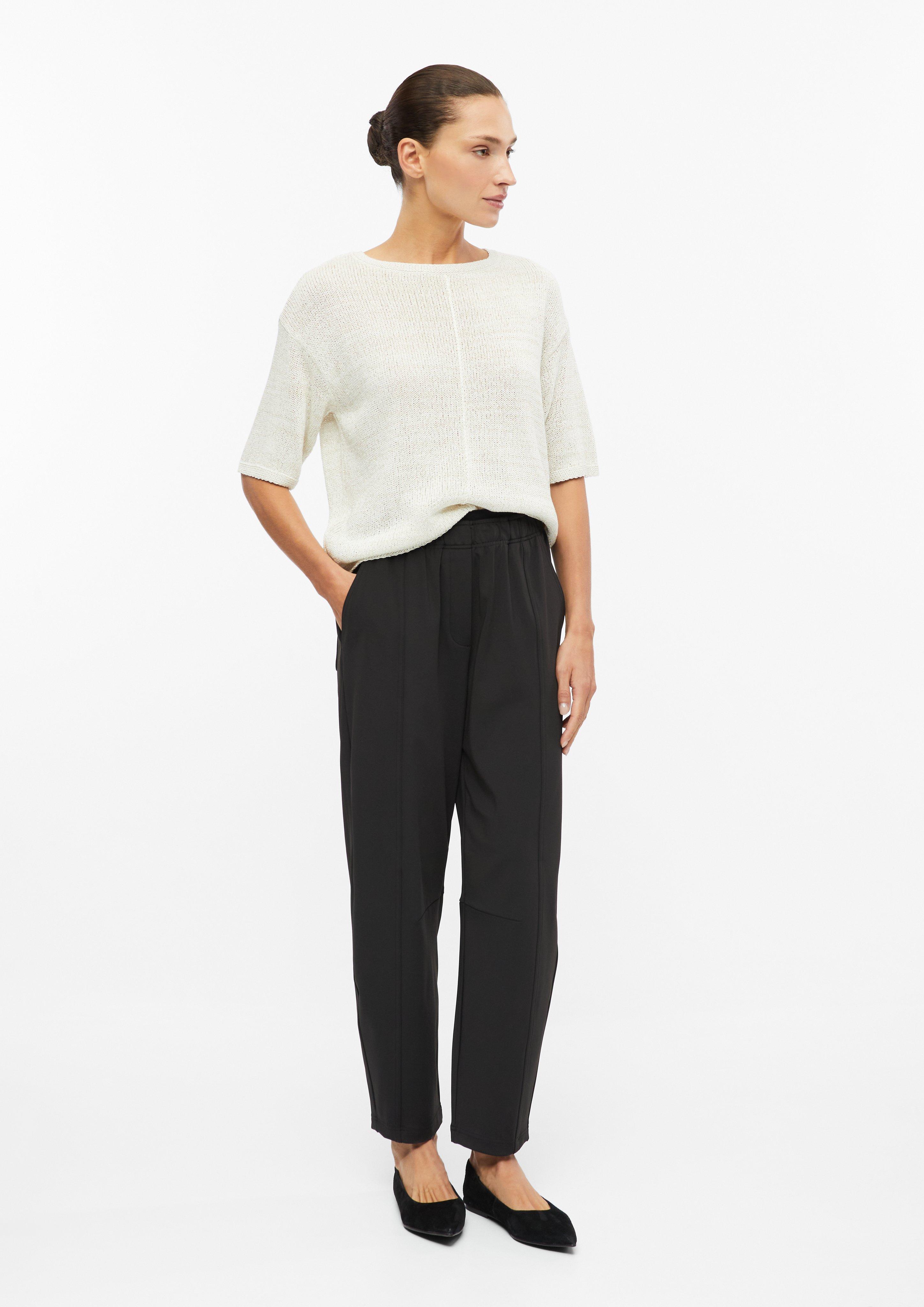 Women Stretchy barrel-leg pants with an elastic waistband in black by s.Oliver BLACK LABEL