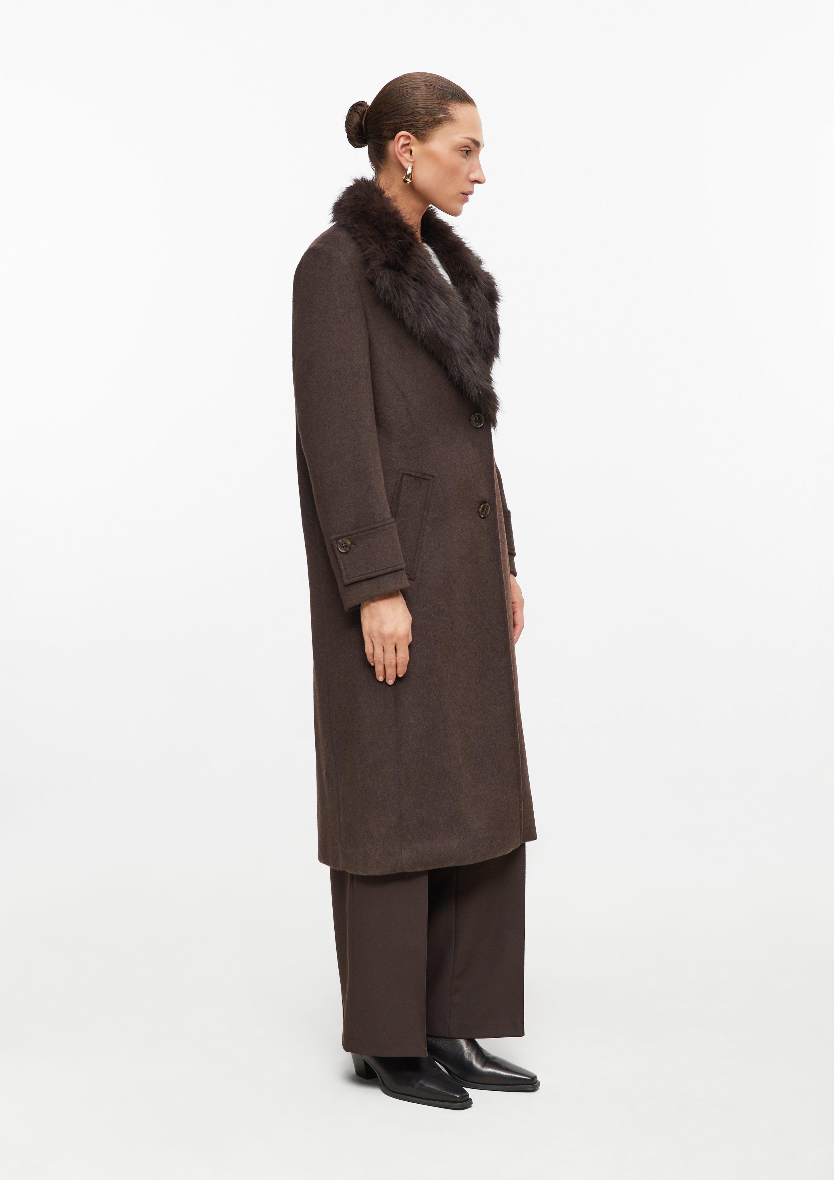 Femmes Manteau en laine mélangée avec col en fausse fourrure amovible en brun de s.Oliver BLACK LABEL