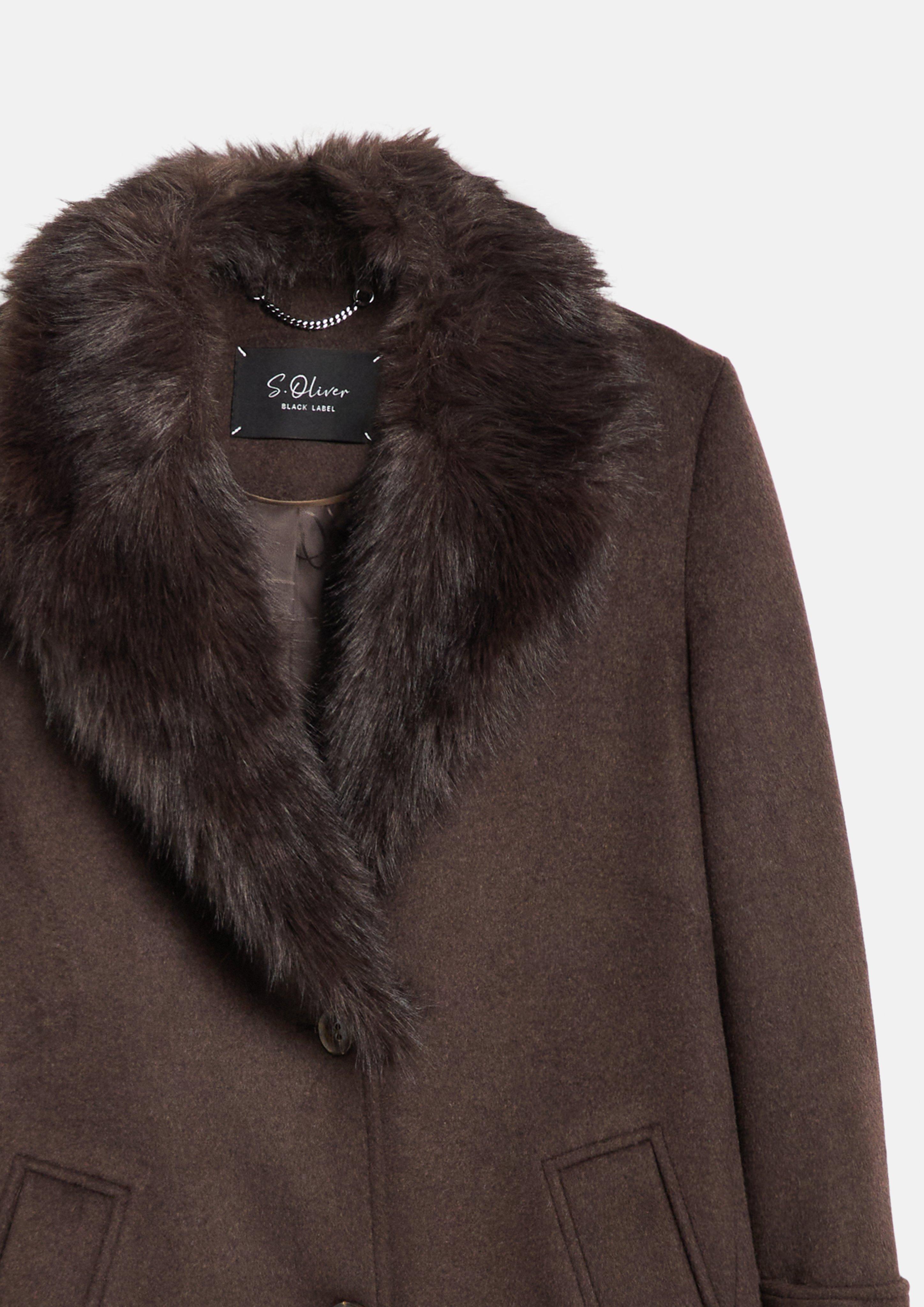 Dames Jas van een wolmix met afneembare kraag van imitatiebont in bruin van s.Oliver BLACK LABEL