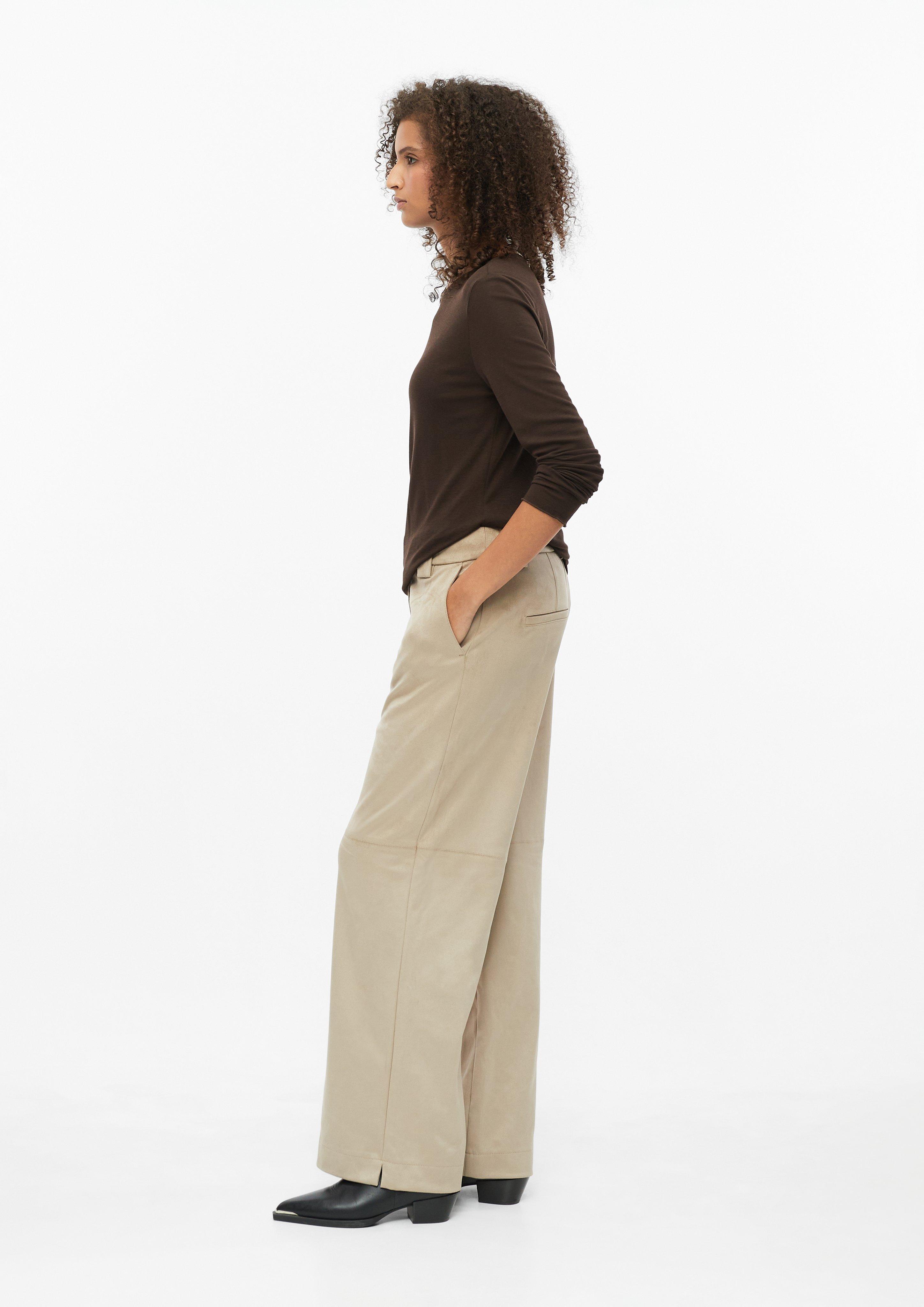 Women Wide-leg pants with a shaped waistband in a suede-like finish in brown by s.Oliver BLACK LABEL