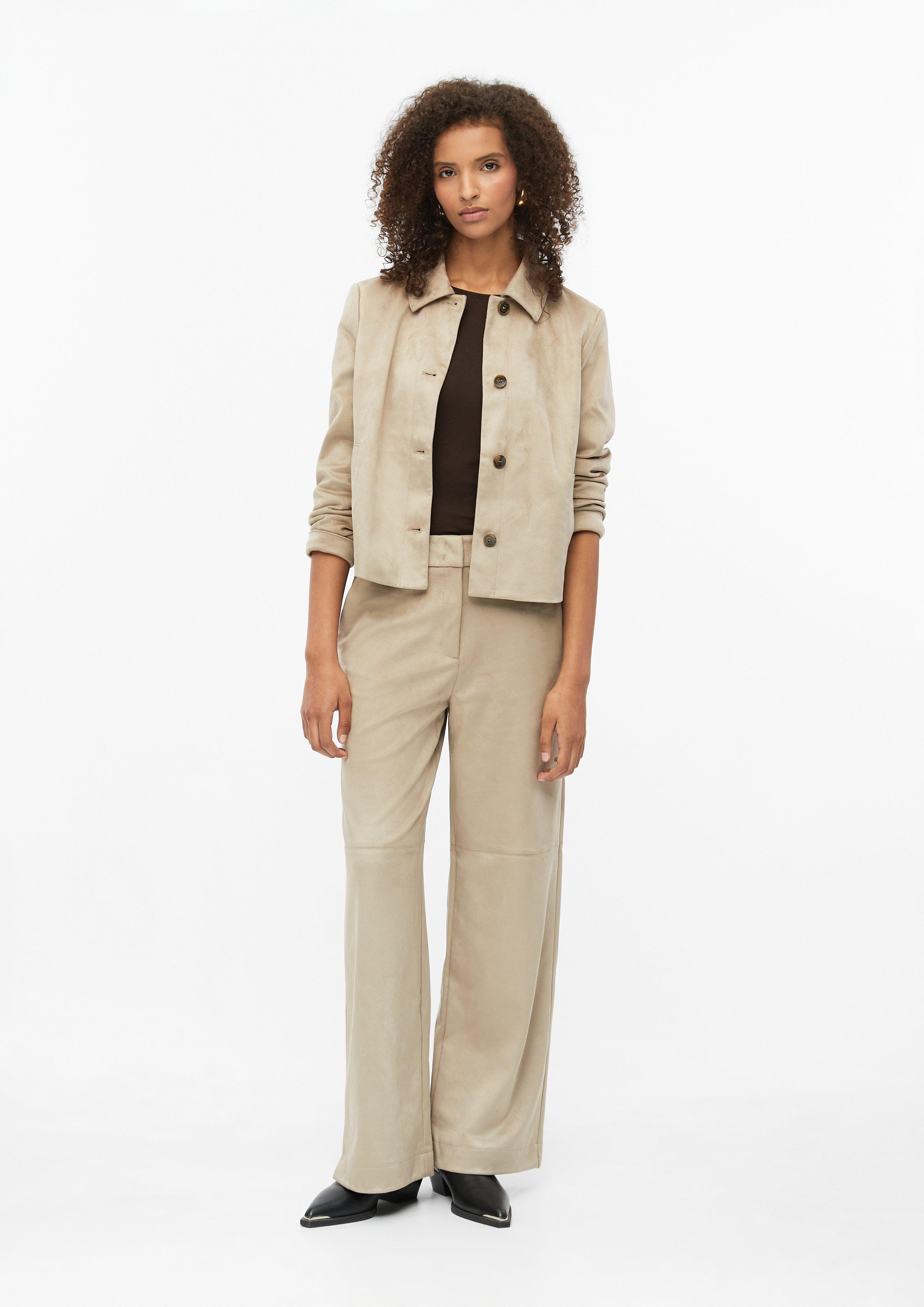 Women Wide-leg pants with a shaped waistband in a suede-like finish in brown by s.Oliver BLACK LABEL