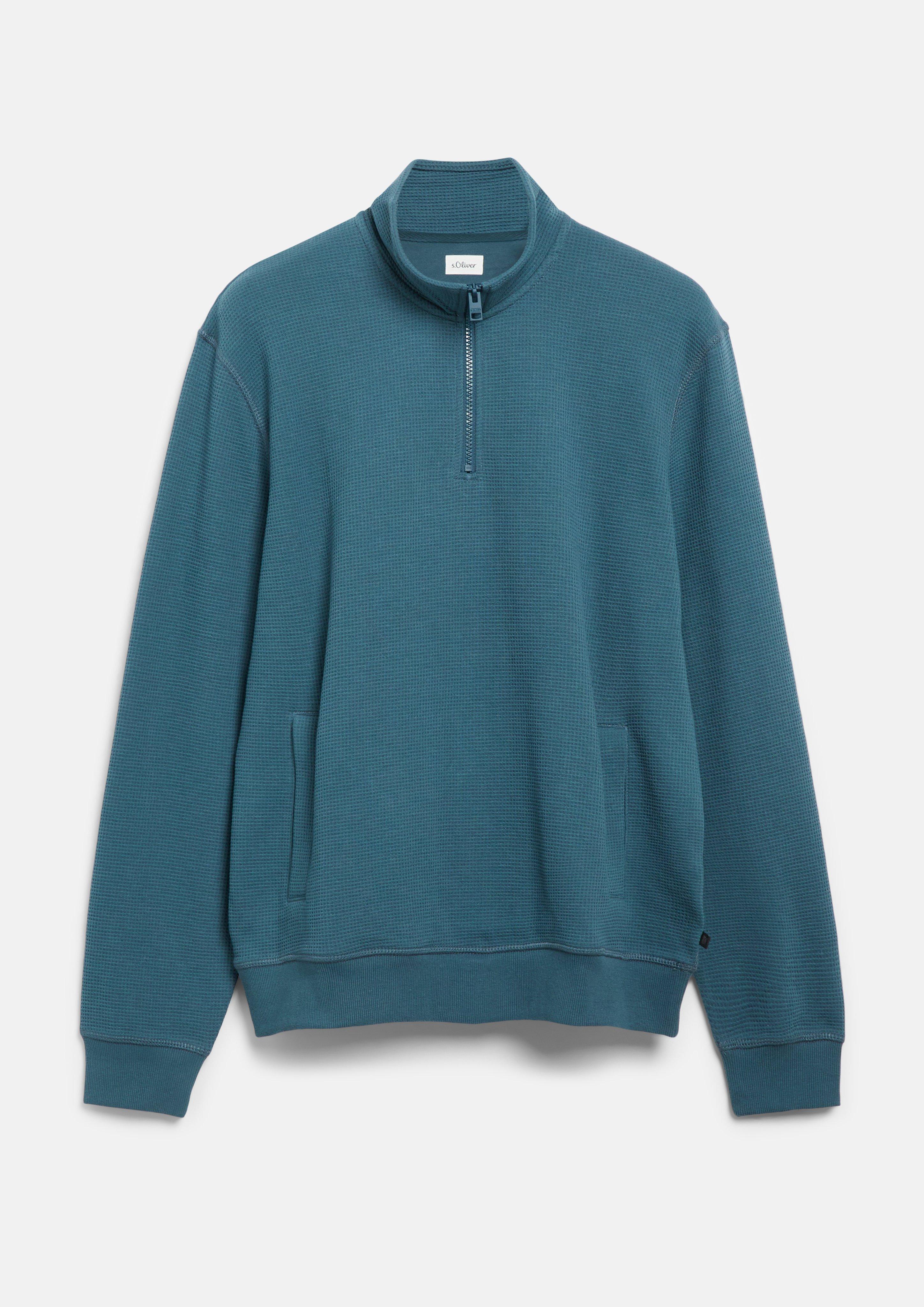 Men Turtleneck Sweatshirt with Waffle Texture in petrol by s.Oliver