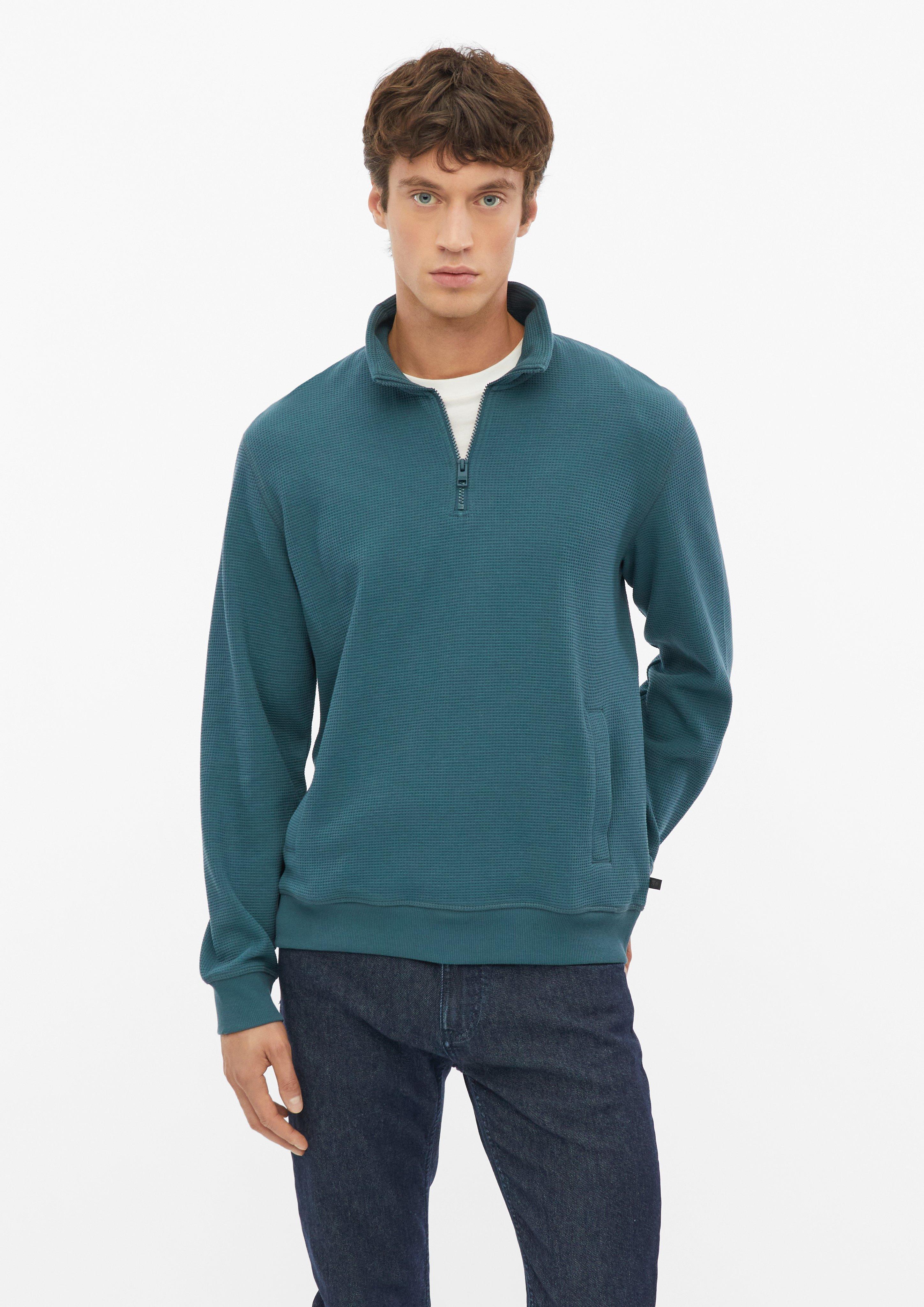 Troyer-Sweatshirt mit Waffelstruktur in Farbe petrol von s.Oliver