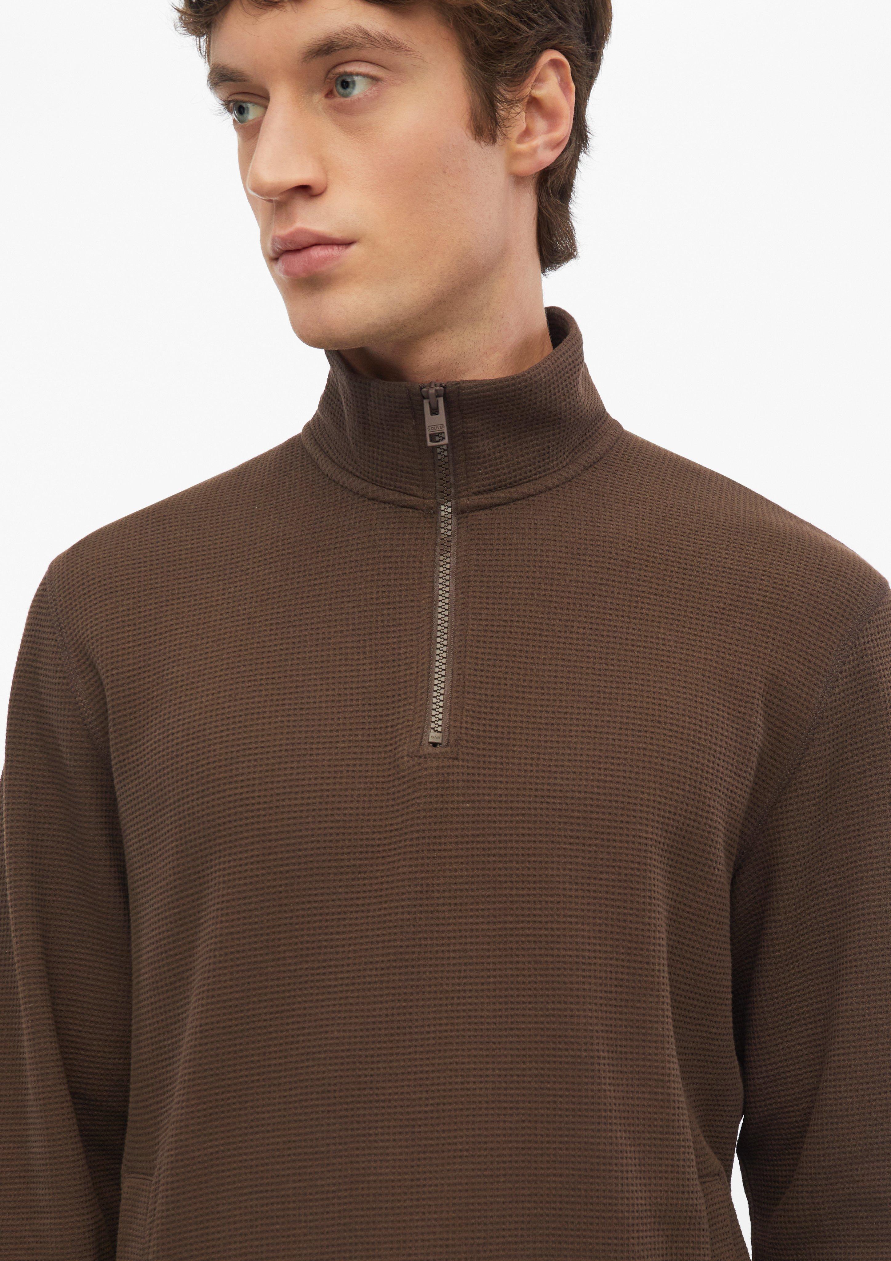 Men Turtleneck Sweatshirt with Waffle Texture in brown by s.Oliver