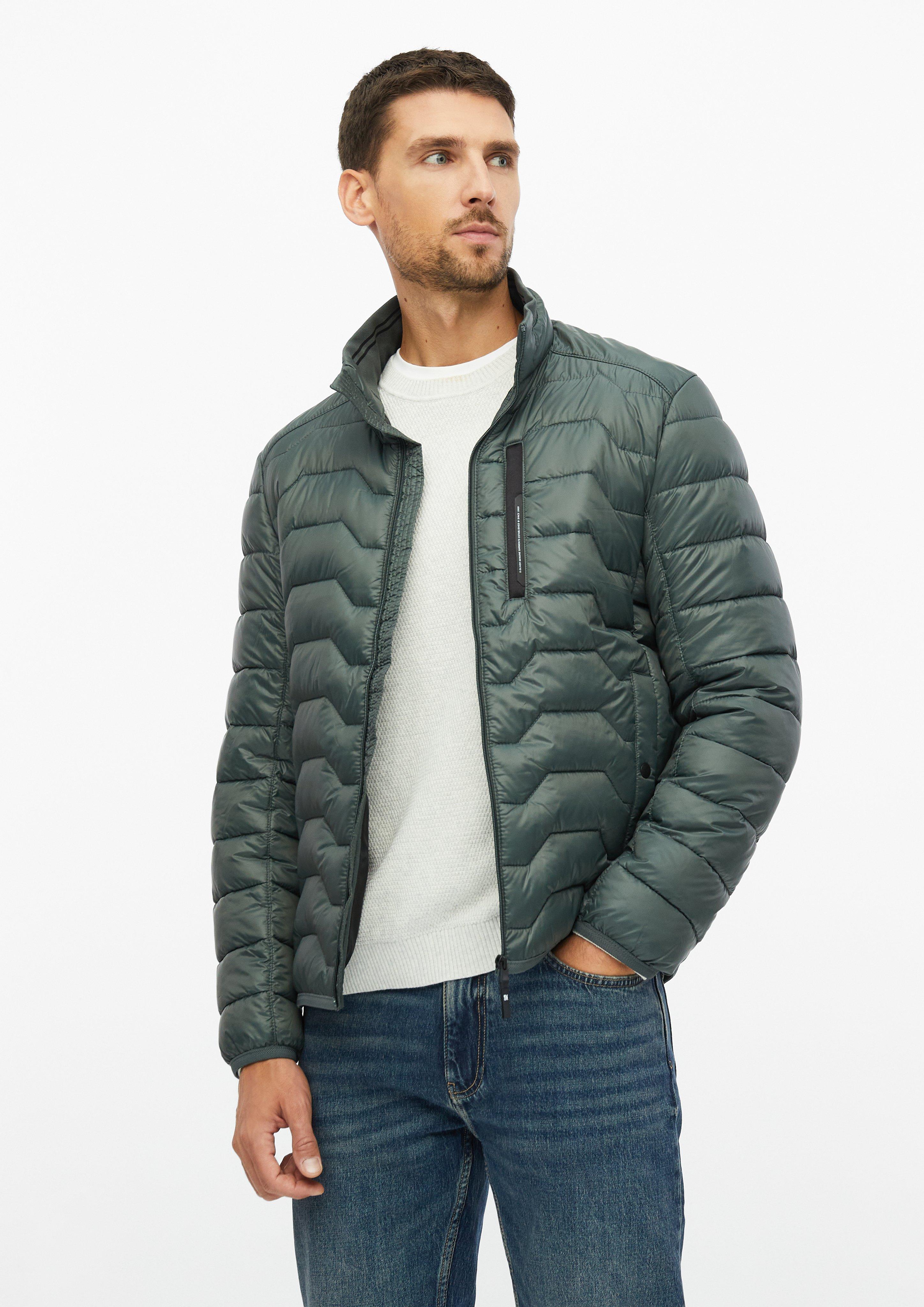 Lightweight quilted jacket with contrasting details and a stand-up collar in dark sage green by s.Oliver