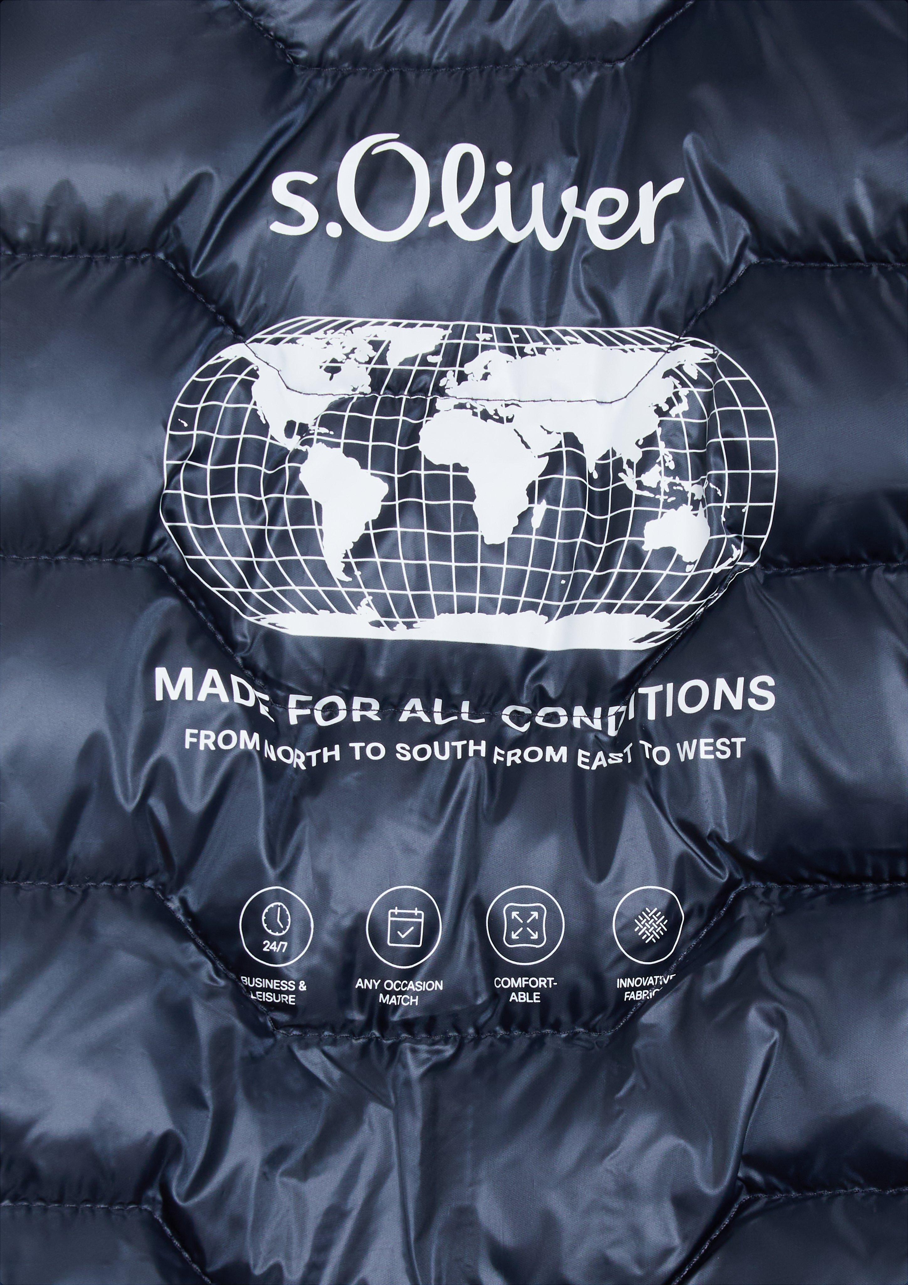 Heren Waterafstotend gewatteerd vest met sportieve details in blauw van s.Oliver