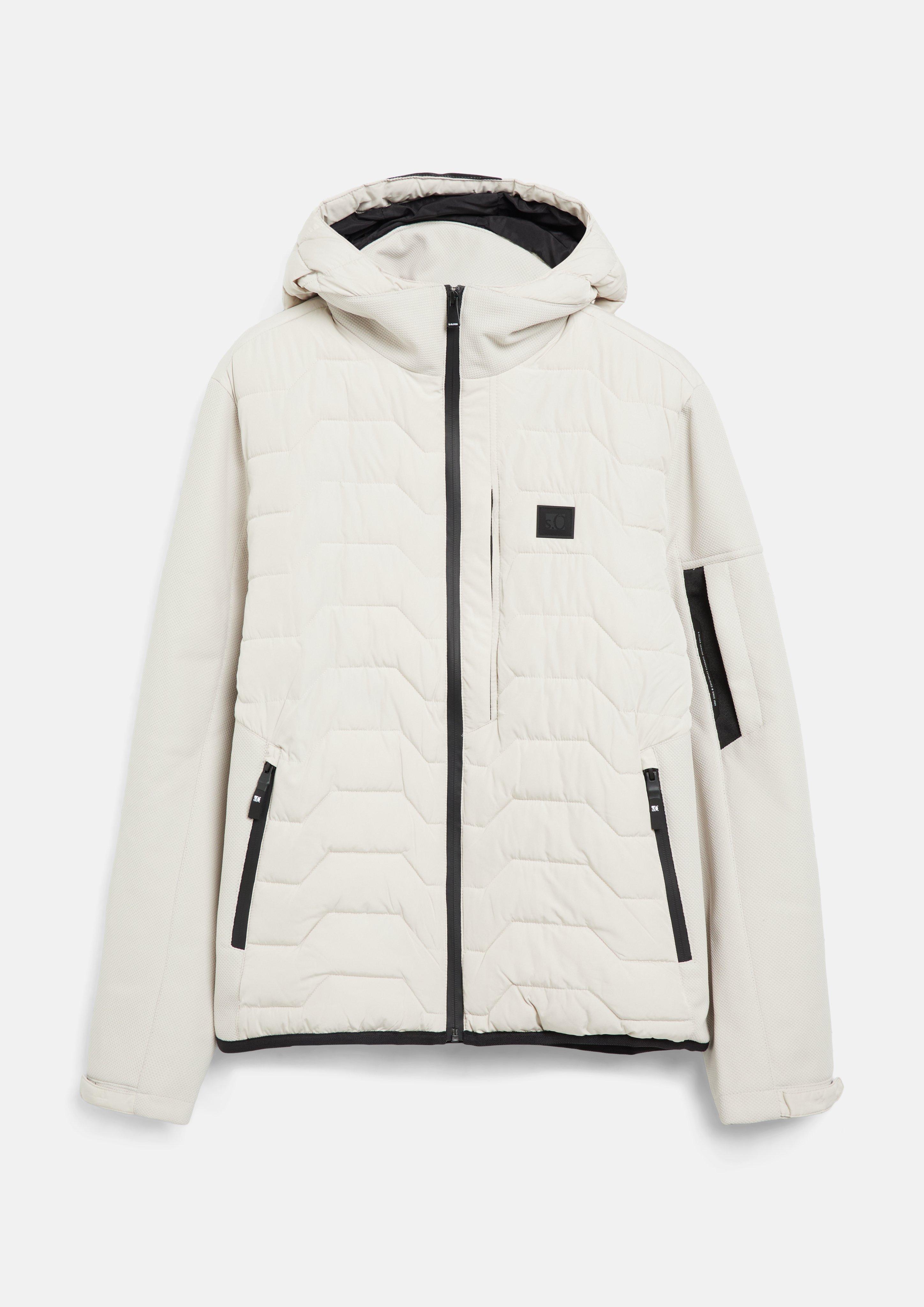 Sporty outdoor jacket in a fabric blend with a hood in light beige by s.Oliver