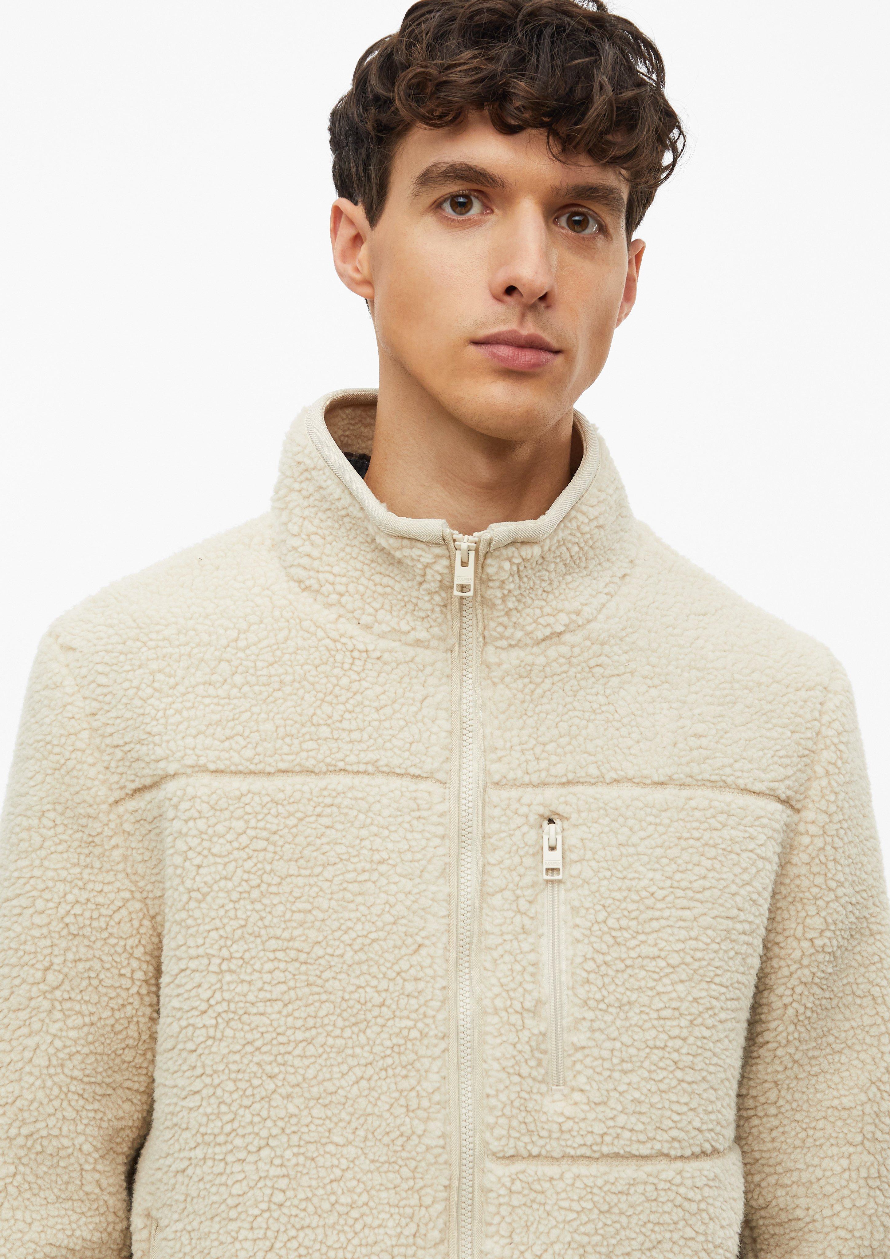 Men Sporty teddy jacket with a stand-up collar in beige by s.Oliver