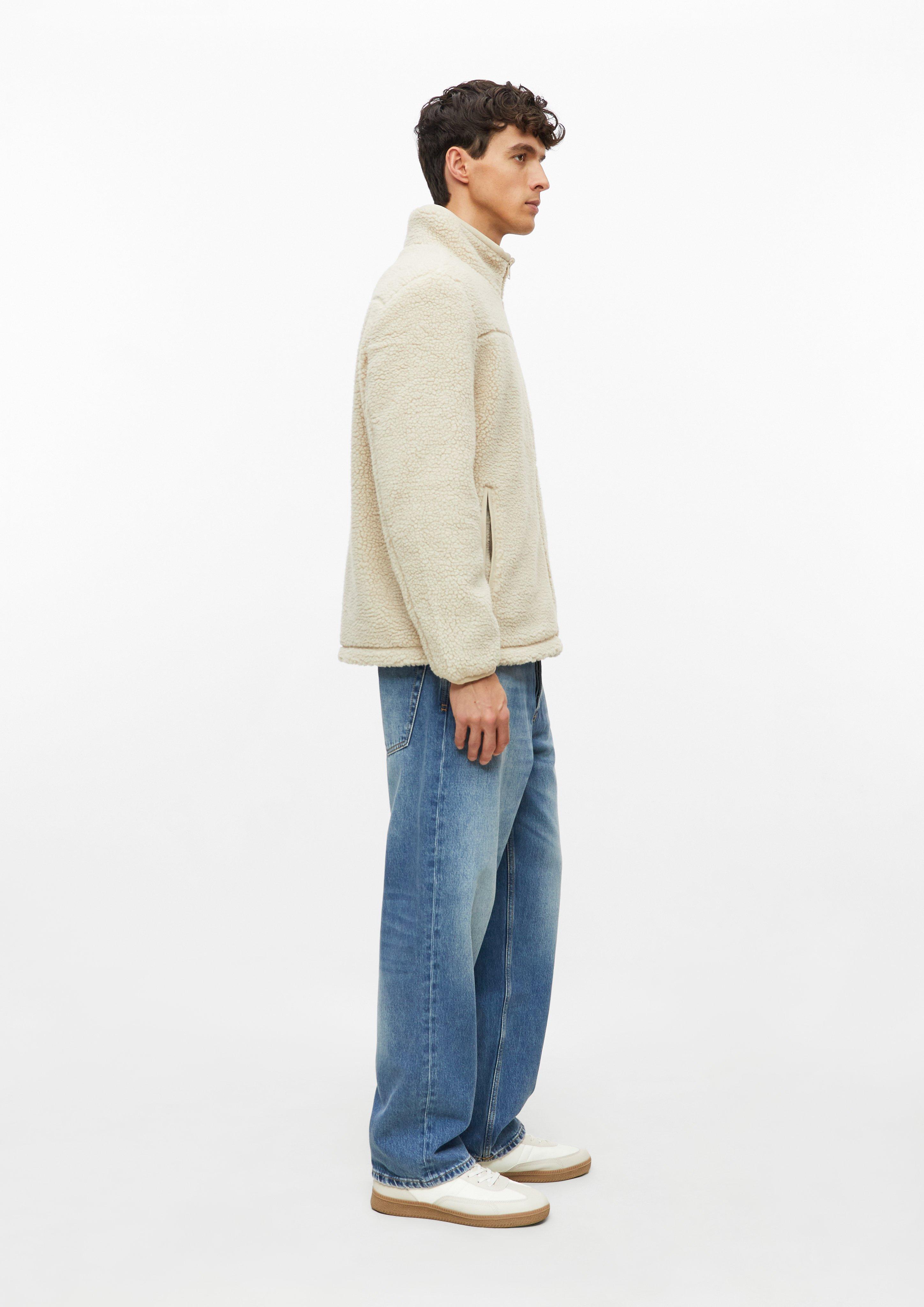 Men Sporty teddy jacket with a stand-up collar in beige by s.Oliver