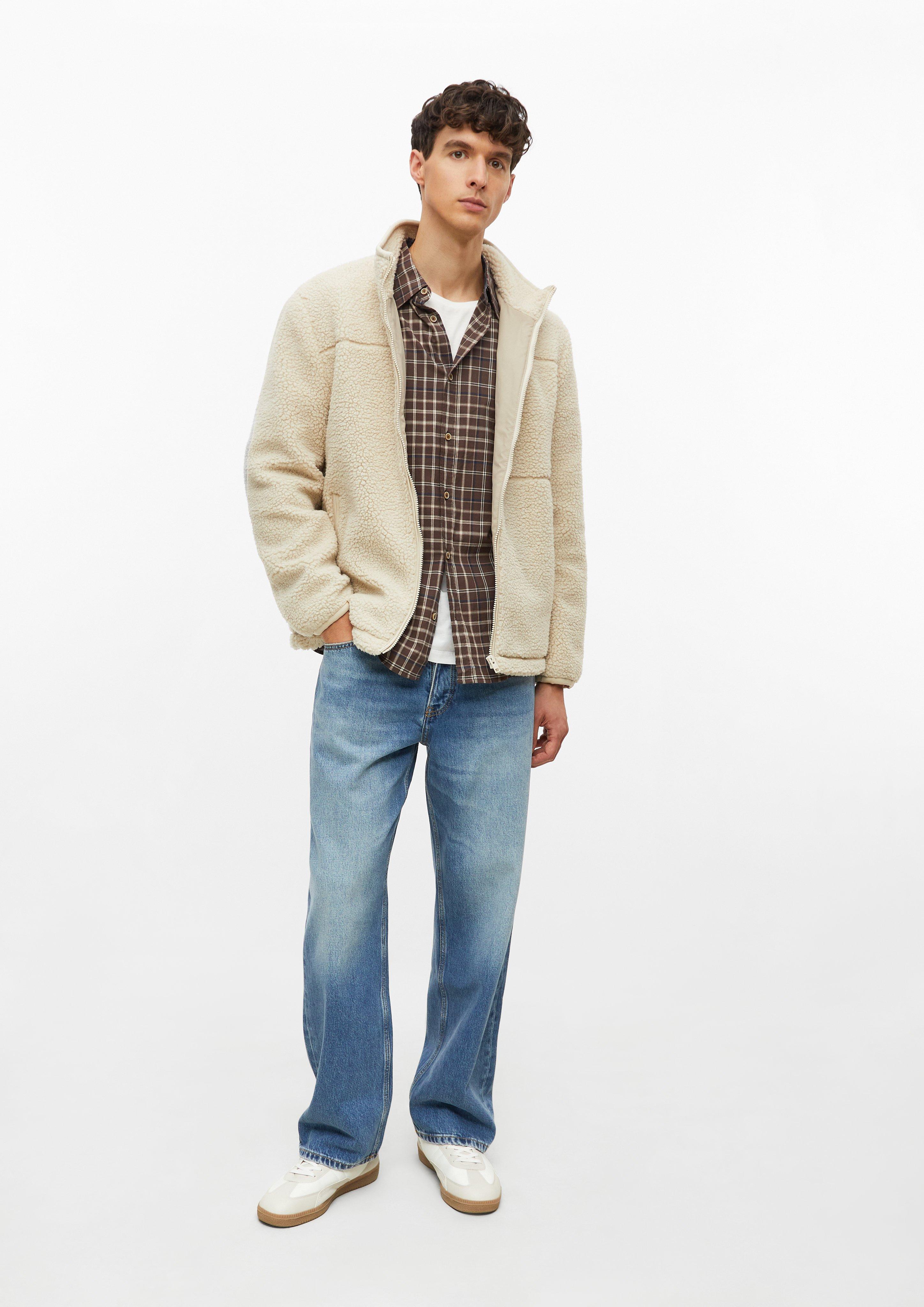 Men Sporty teddy jacket with a stand-up collar in beige by s.Oliver