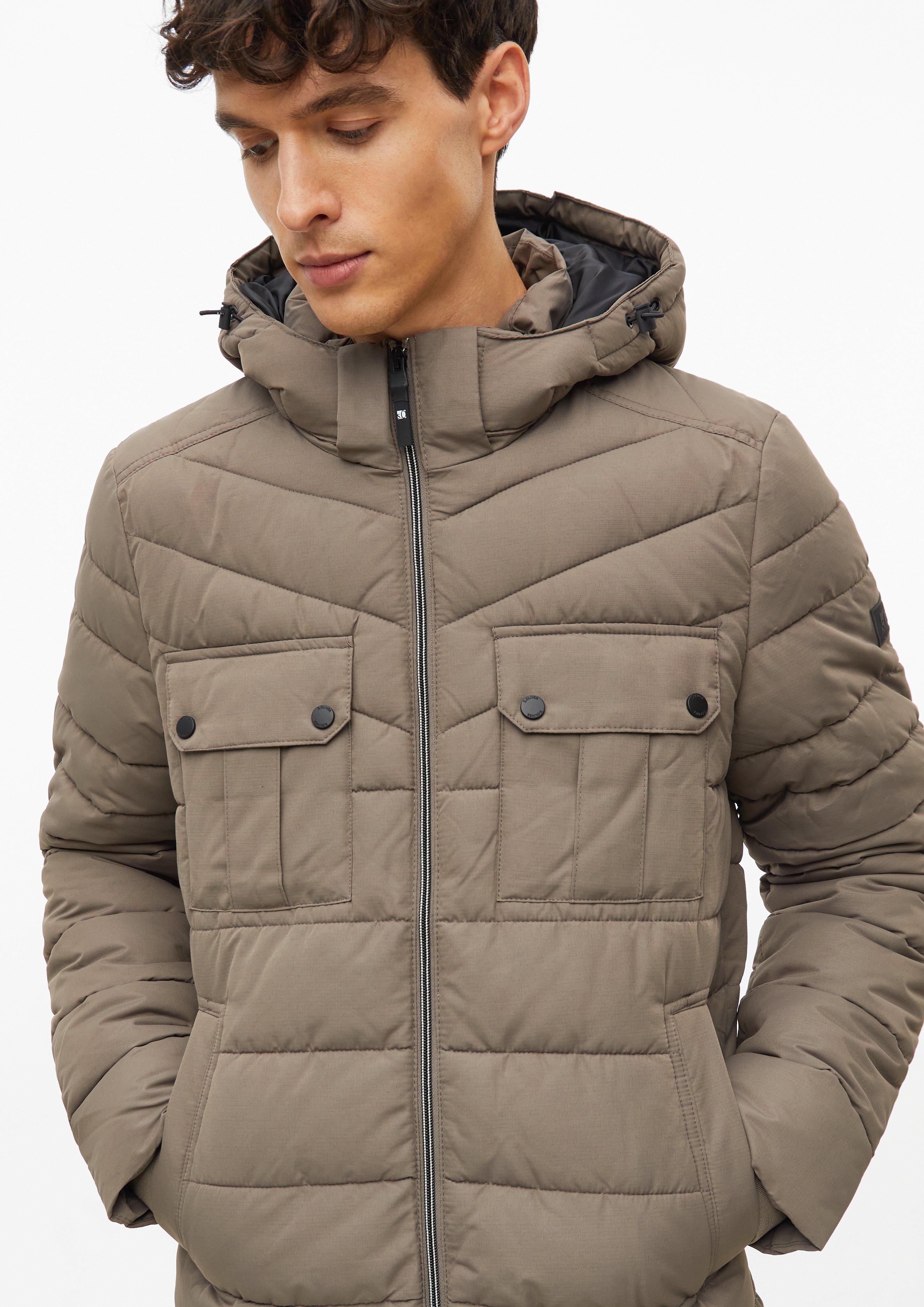 Men Puffer jacket with a detachable hood and sporty details in brown by s.Oliver