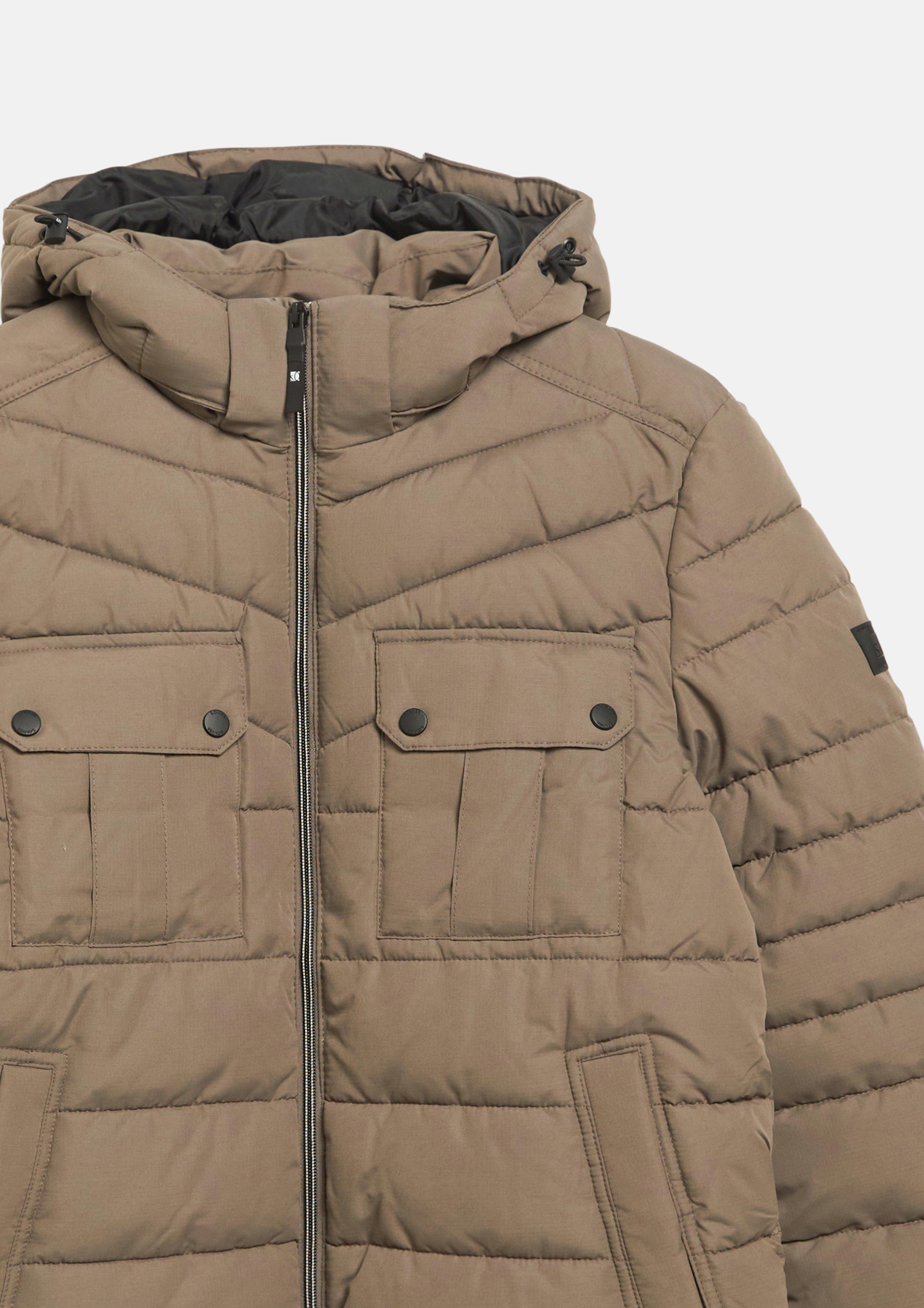 Men Puffer jacket with a detachable hood and sporty details in brown by s.Oliver