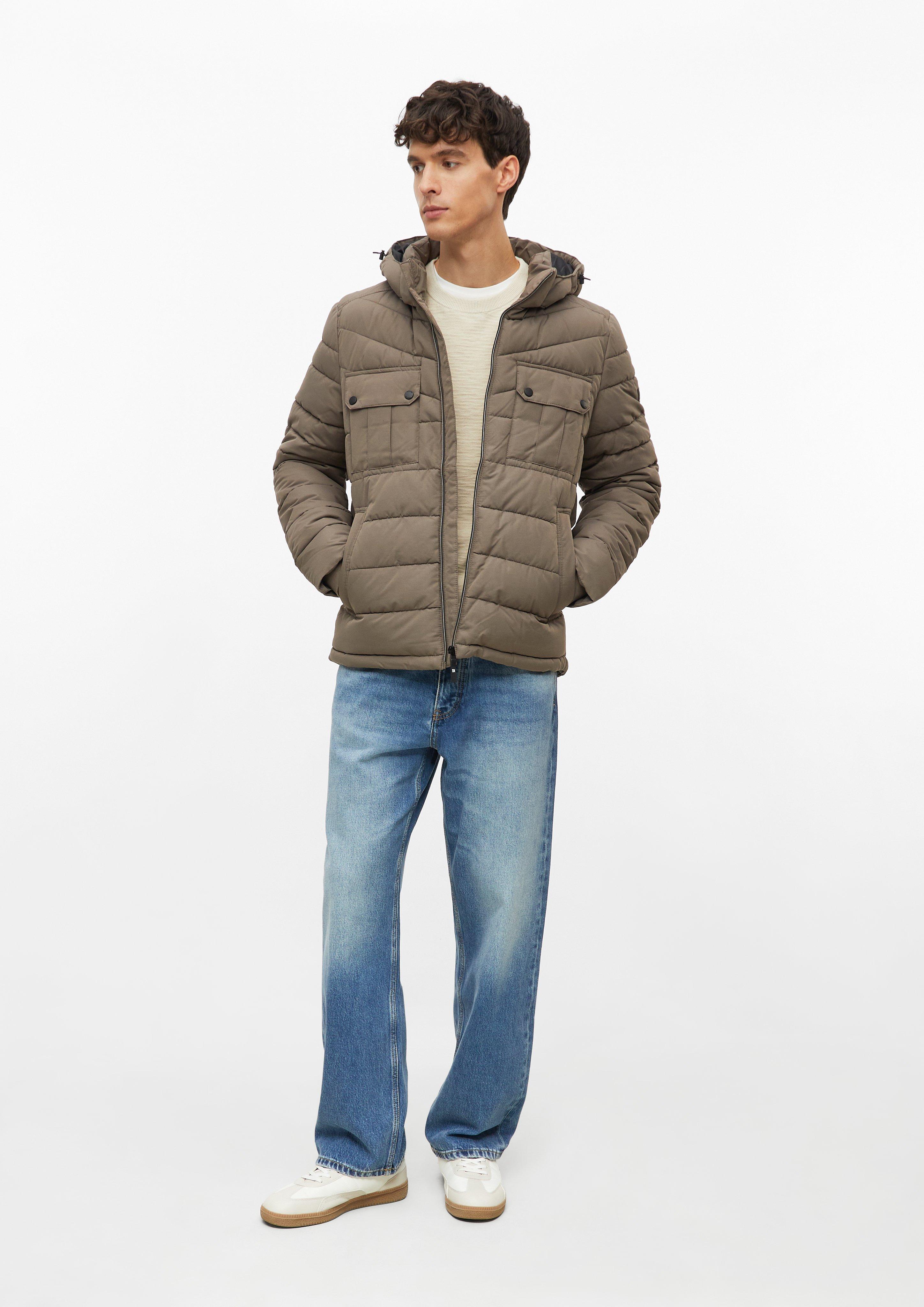 Men Puffer jacket with a detachable hood and sporty details in brown by s.Oliver