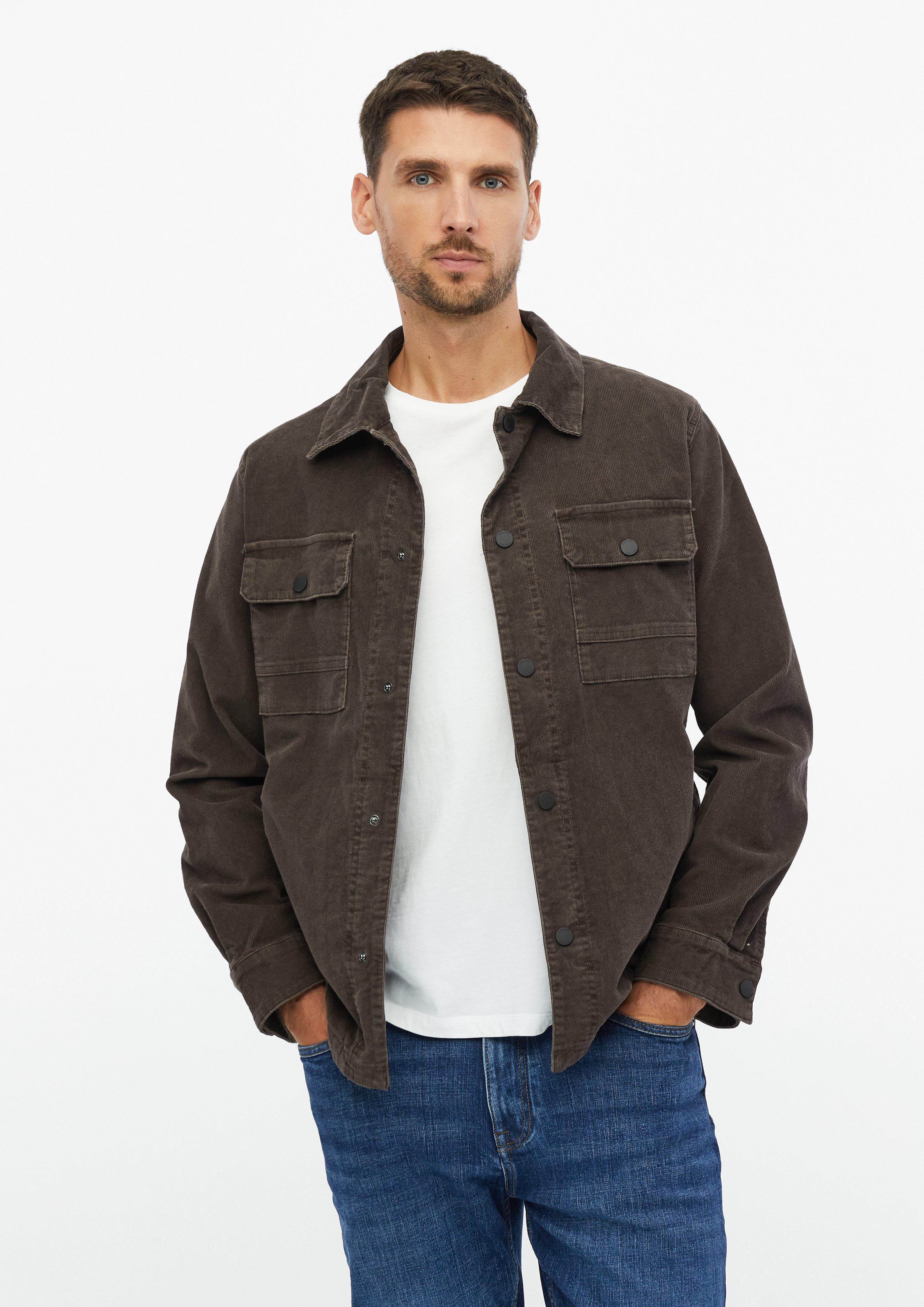 Washed corduroy overshirt with chest pockets in dark brown by s.Oliver