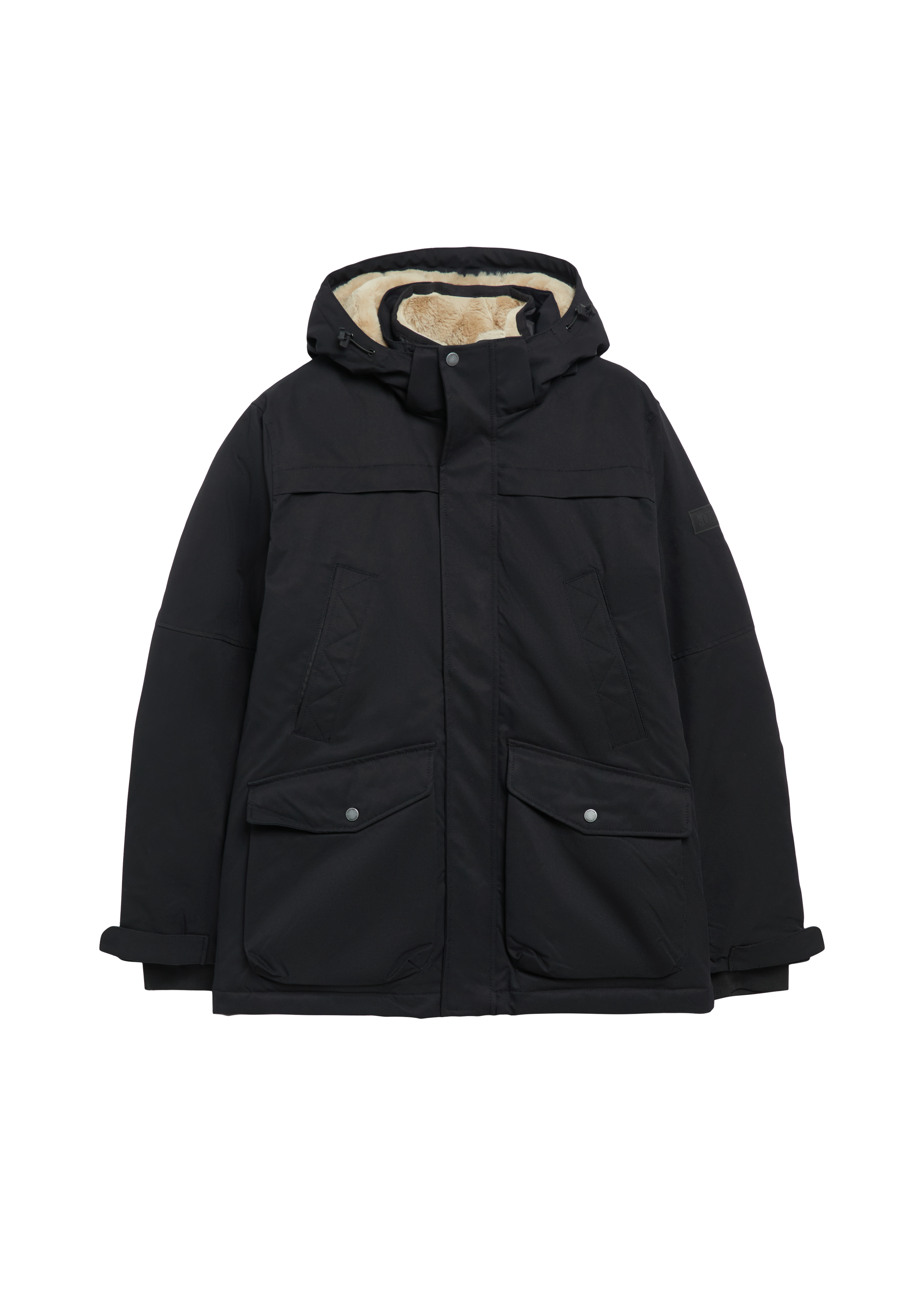 Outdoorparka met afneembare capuchon en teddy-details