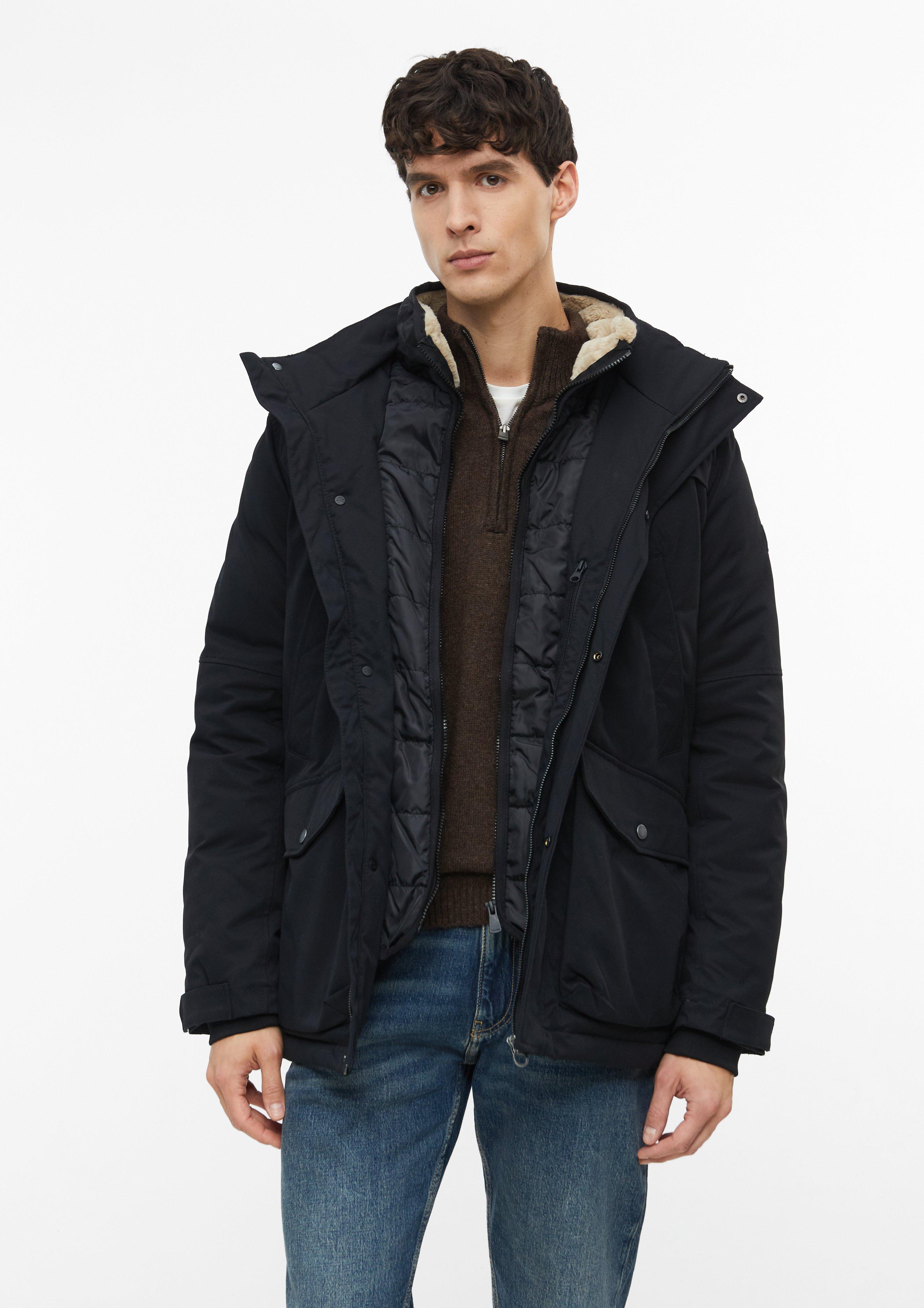 Outdoorparka met afneembare capuchon en teddy-details