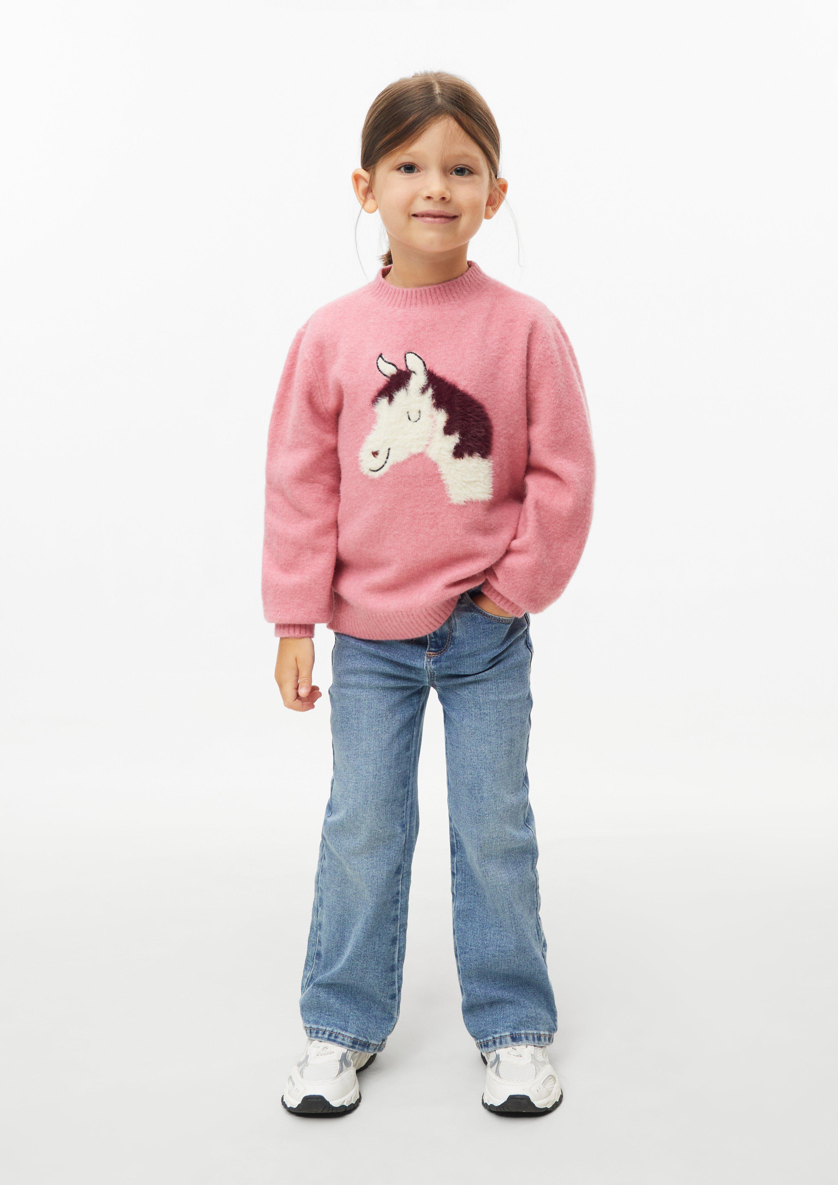 Junior Pull en maille douillet, coupe ample, avec motif cheval en rose de s.Oliver