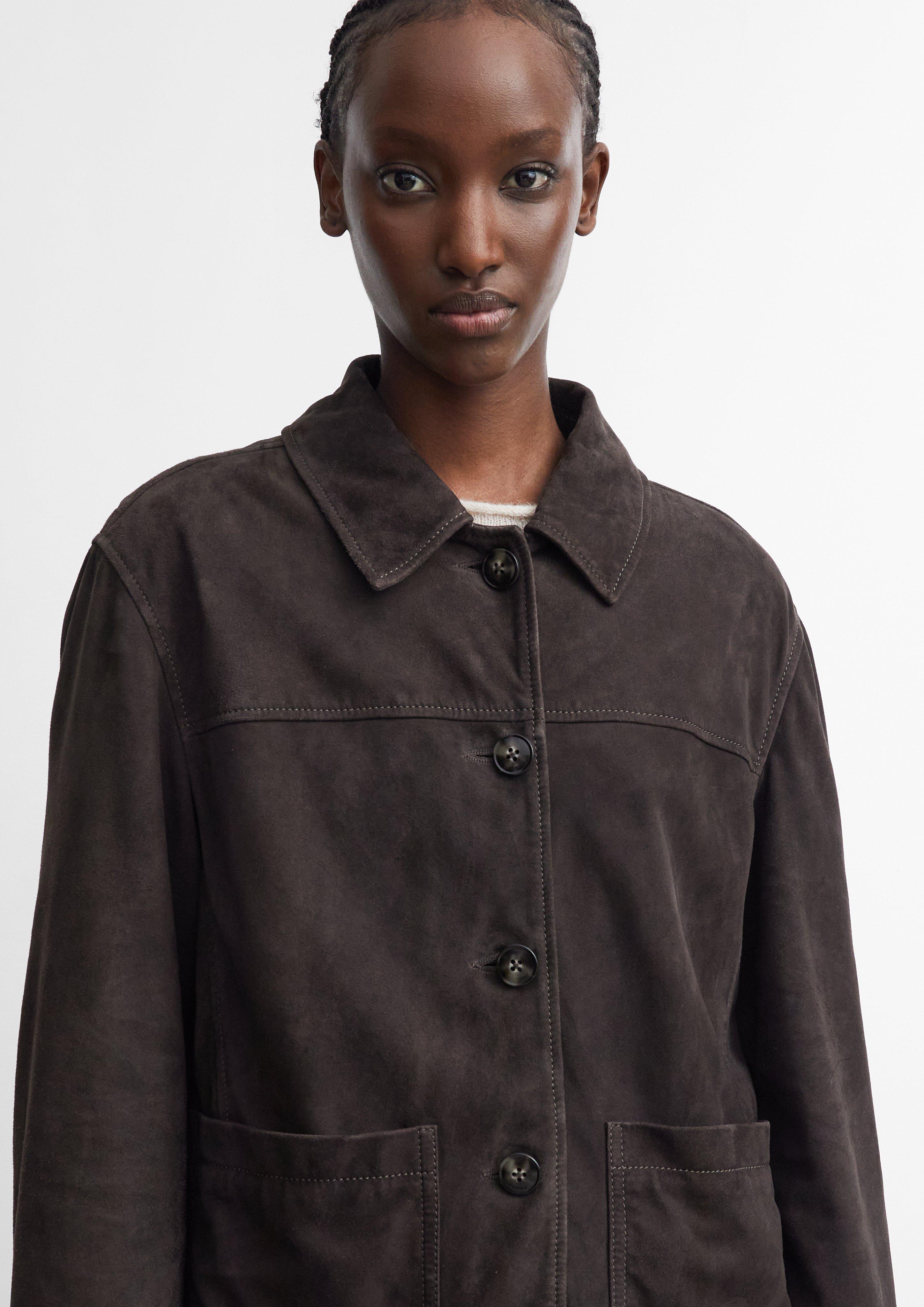 Veste-chemise en cuir velours en brun de COMMA