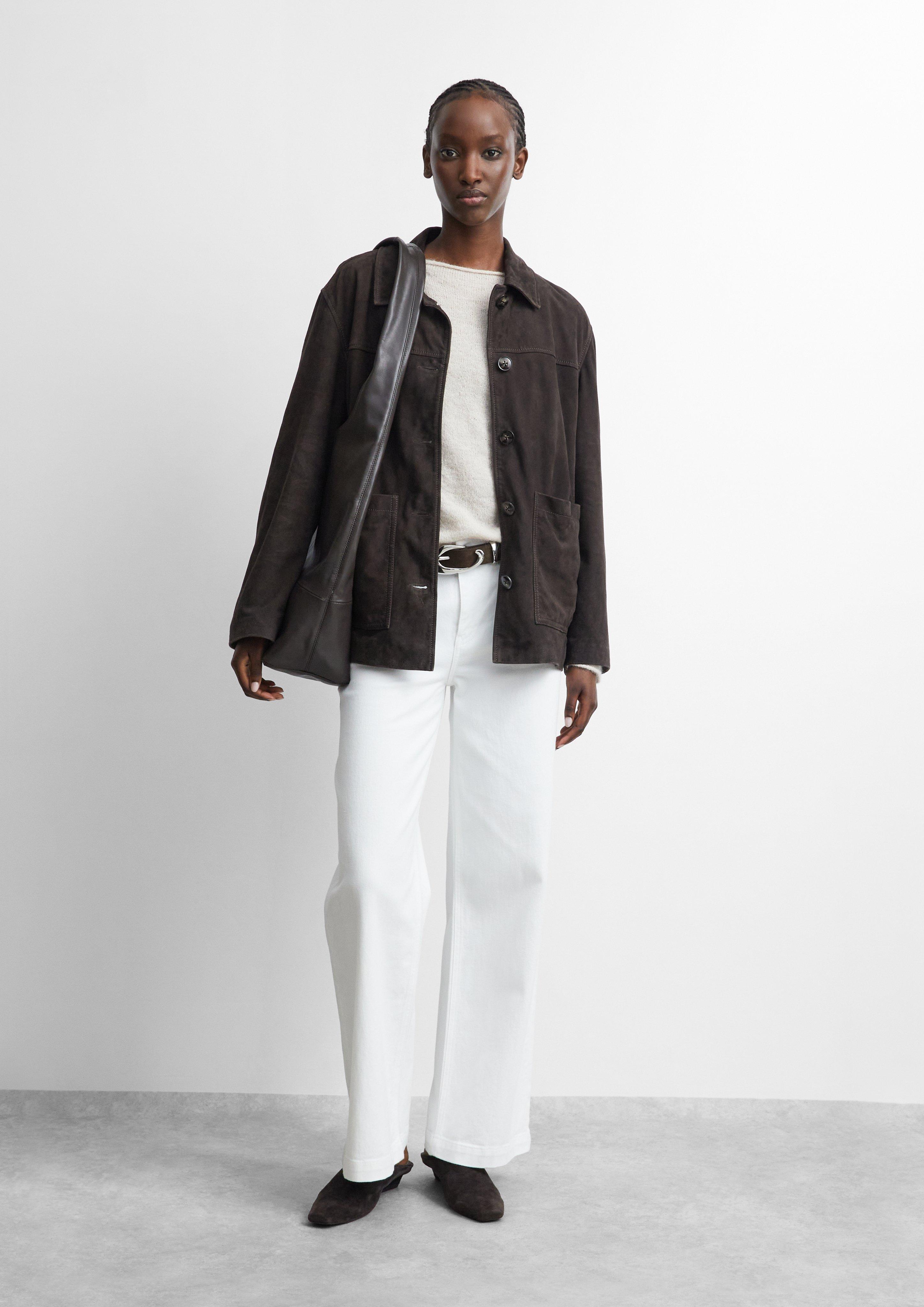Veste-chemise en cuir velours en brun de COMMA