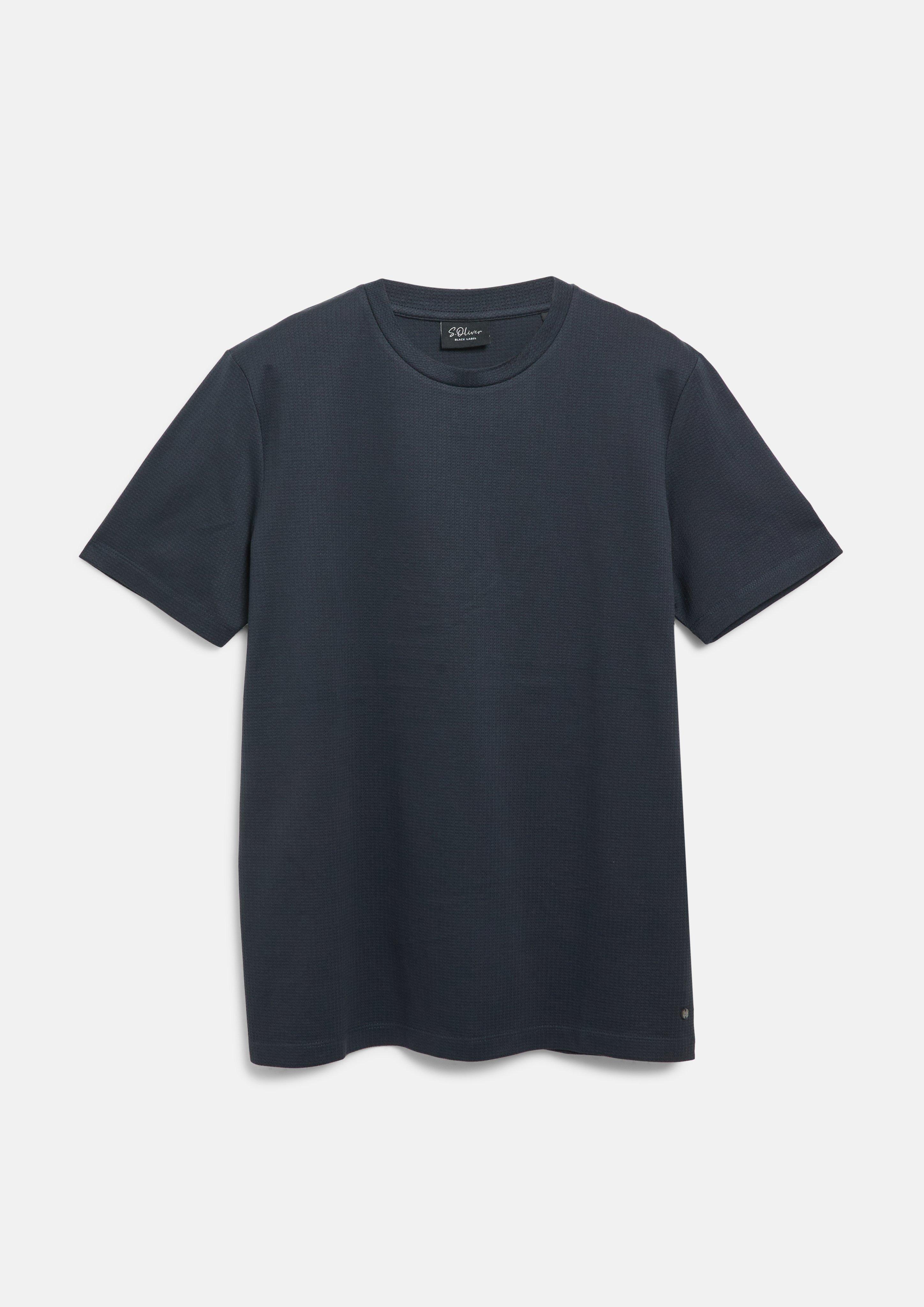 T-shirt en jacquard de coton mercerisé en bleu marine de s.Oliver BLACK LABEL