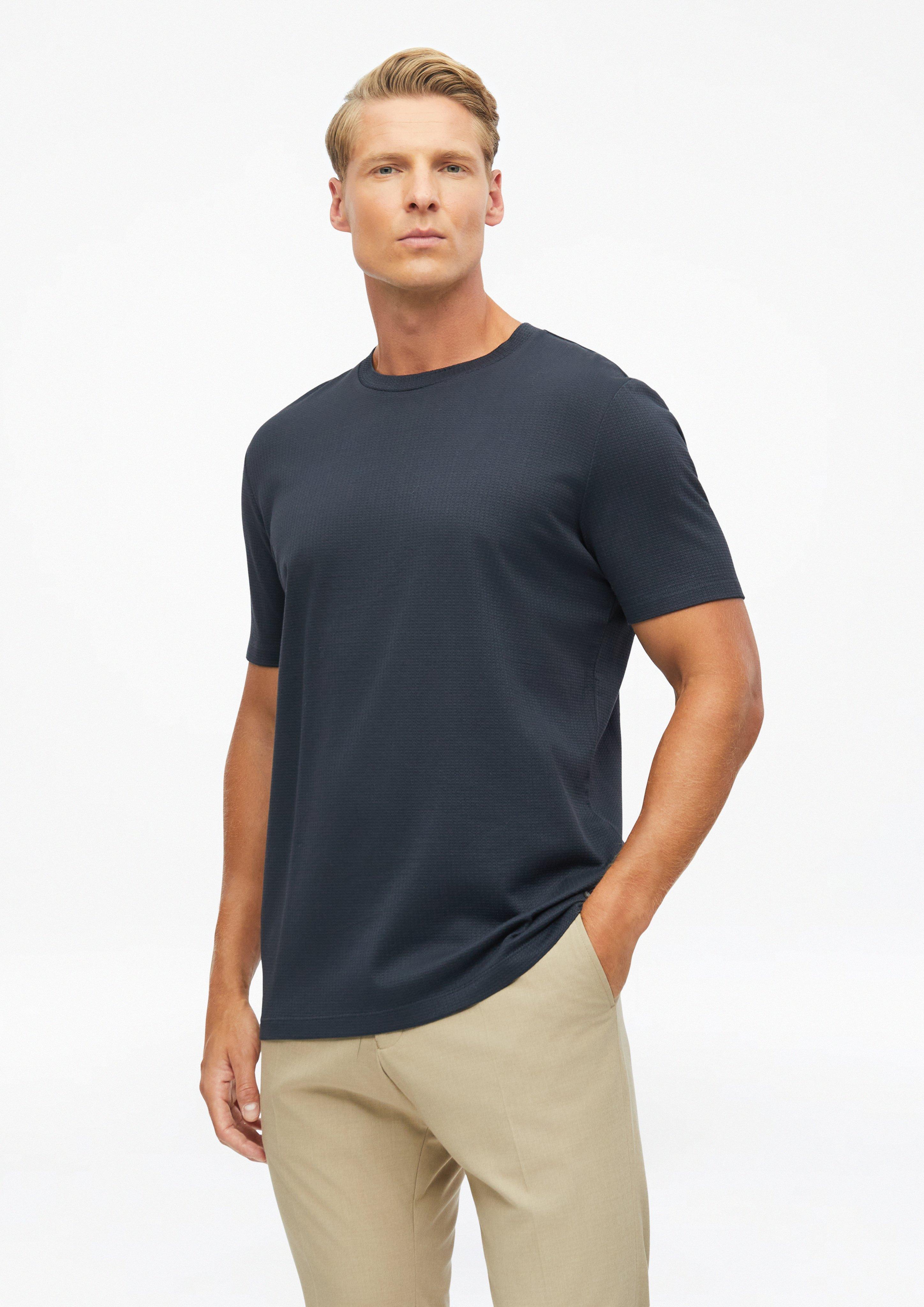 T-shirt en jacquard de coton mercerisé en bleu marine de s.Oliver BLACK LABEL