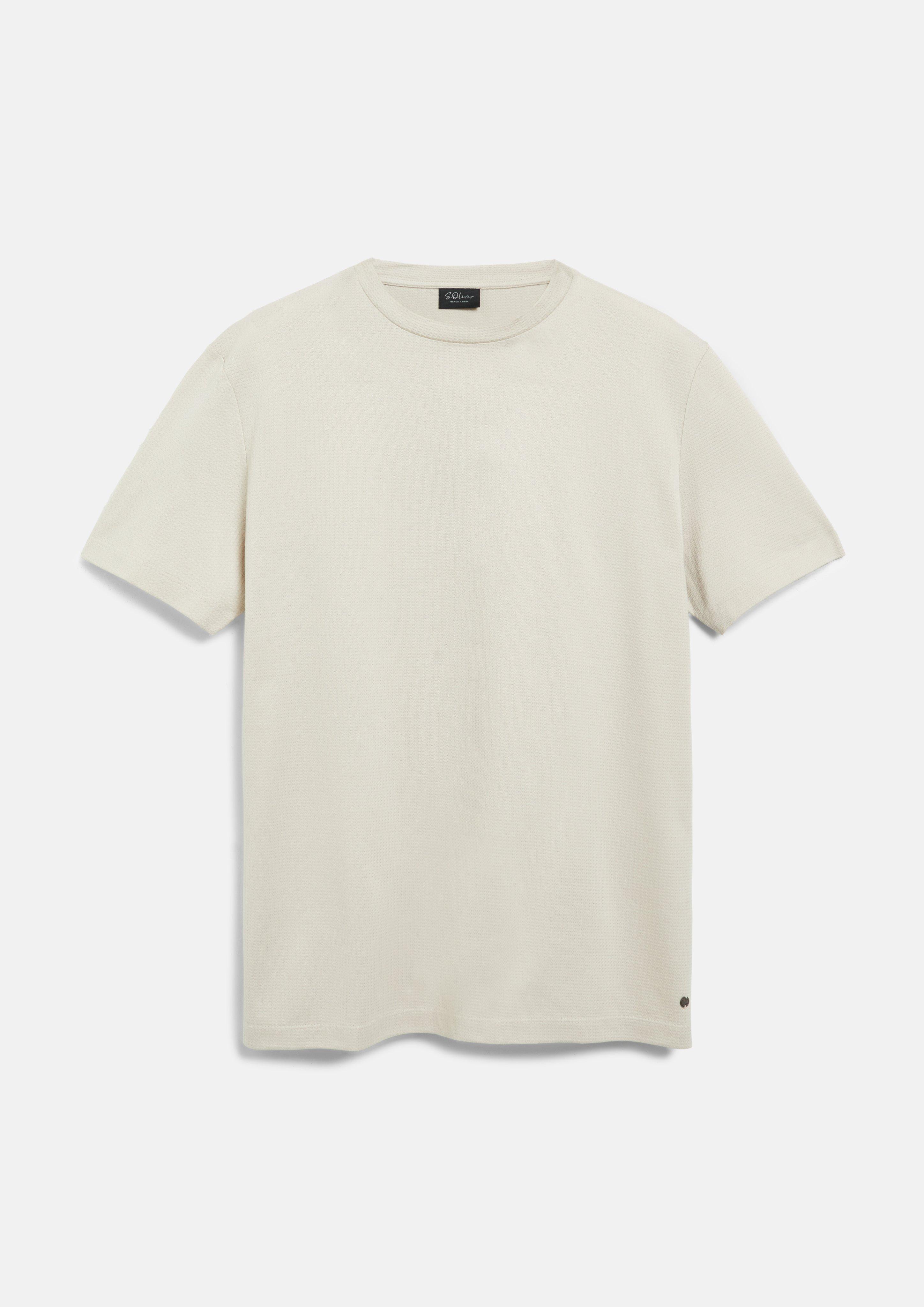T-shirt van gemerceriseerd katoen-jacquard in beige van s.Oliver BLACK LABEL