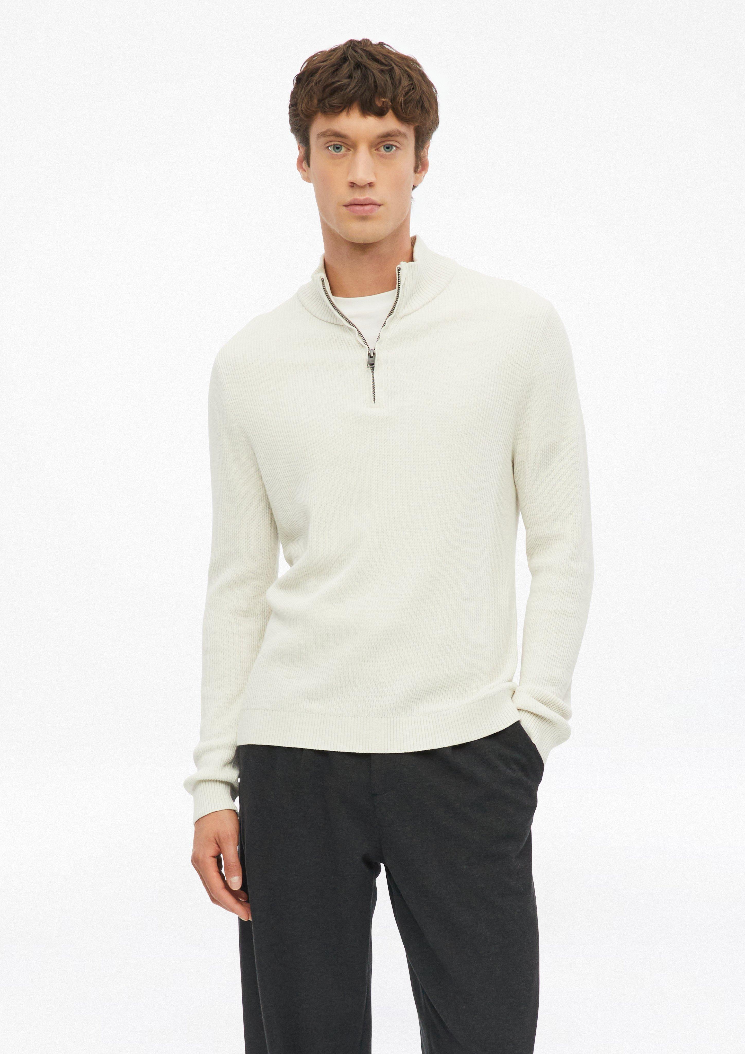 Strukturierter Strickpullover mit Troyer-Kragen in Farbe creme von s.Oliver