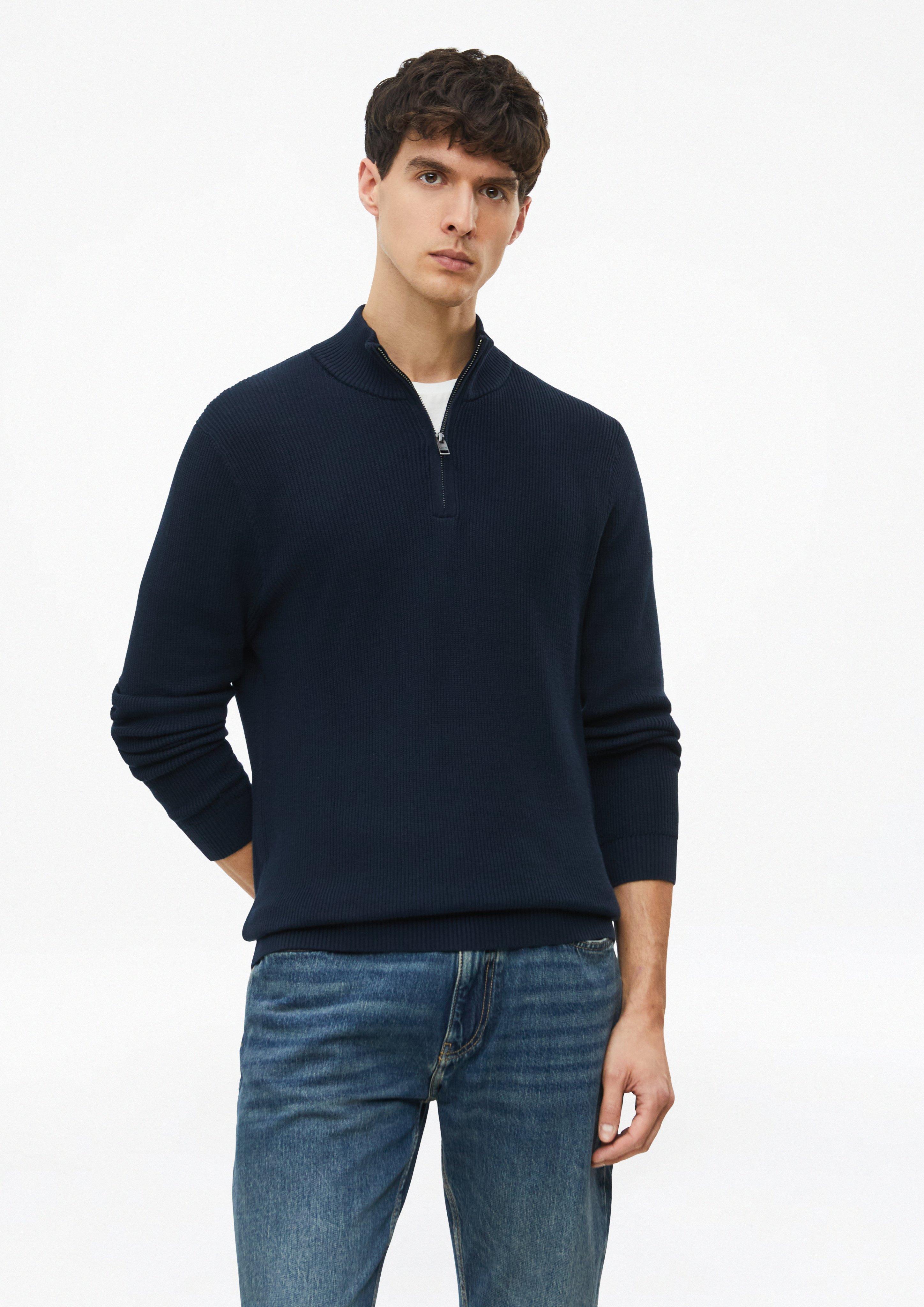Herren Strukturierter Strickpullover mit Troyer-Kragen in blau von s.Oliver