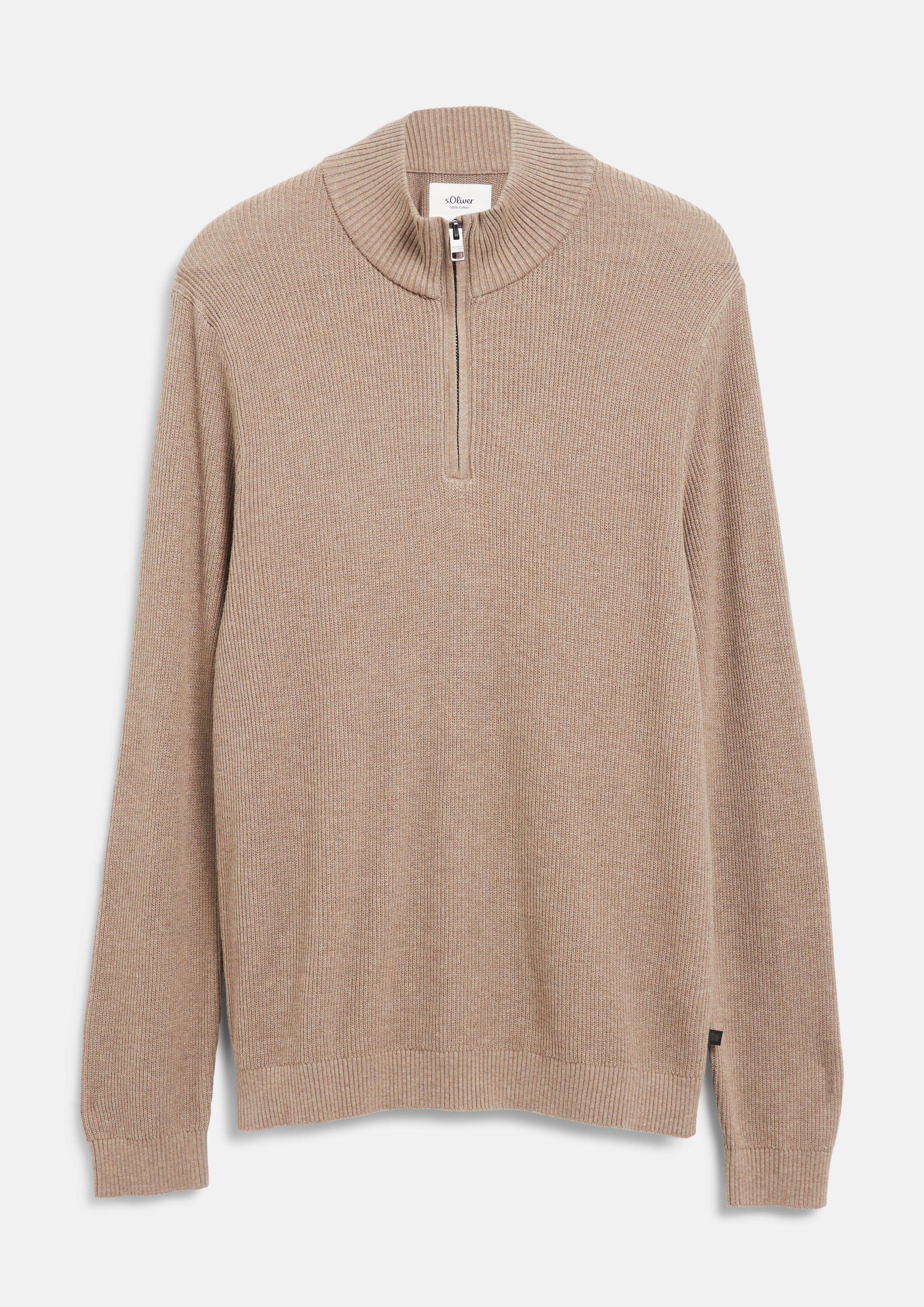 Strukturierter Strickpullover mit Troyer-Kragen in Farbe braun von s.Oliver