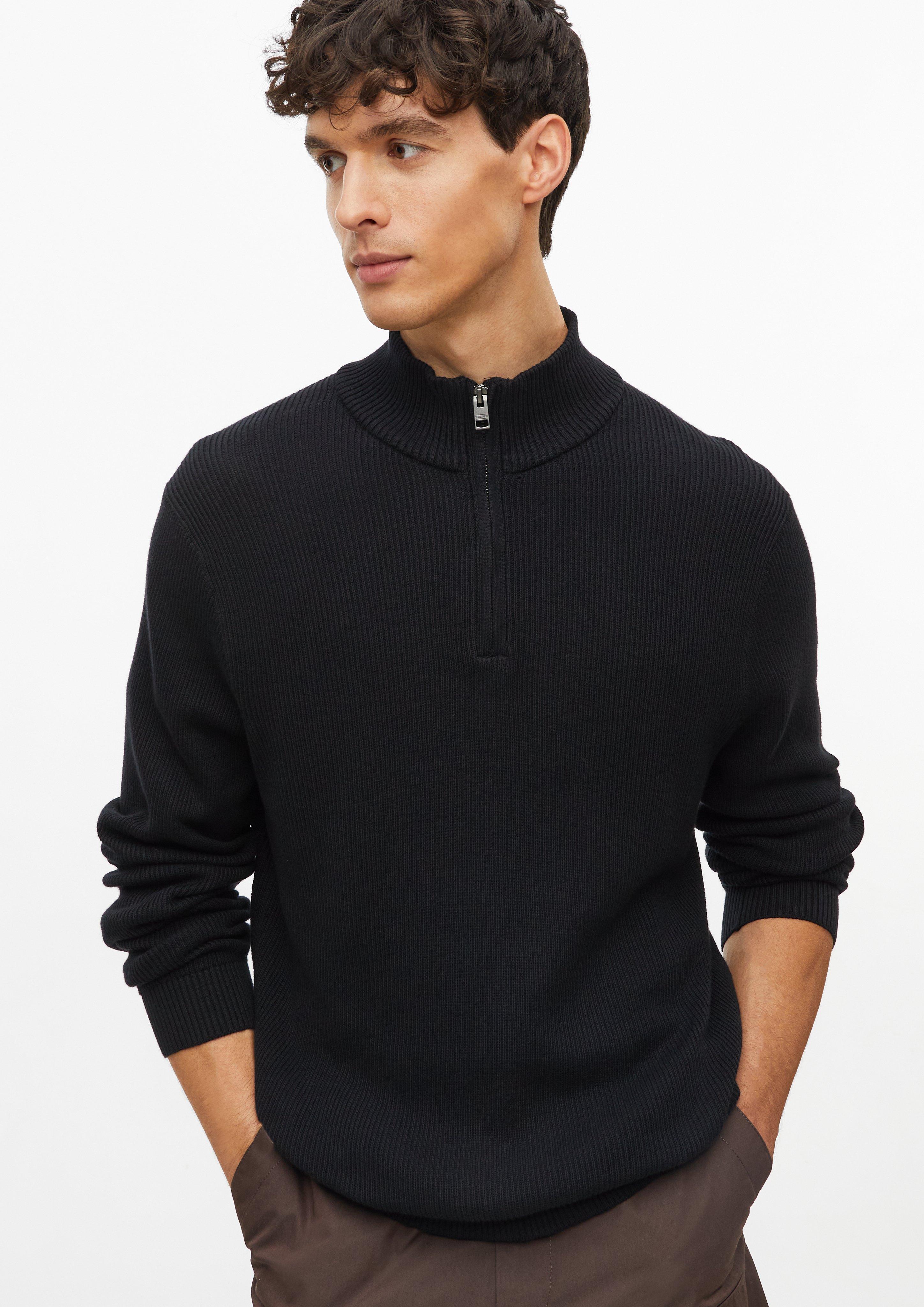 Herren Strukturierter Strickpullover mit Troyer-Kragen in schwarz von s.Oliver