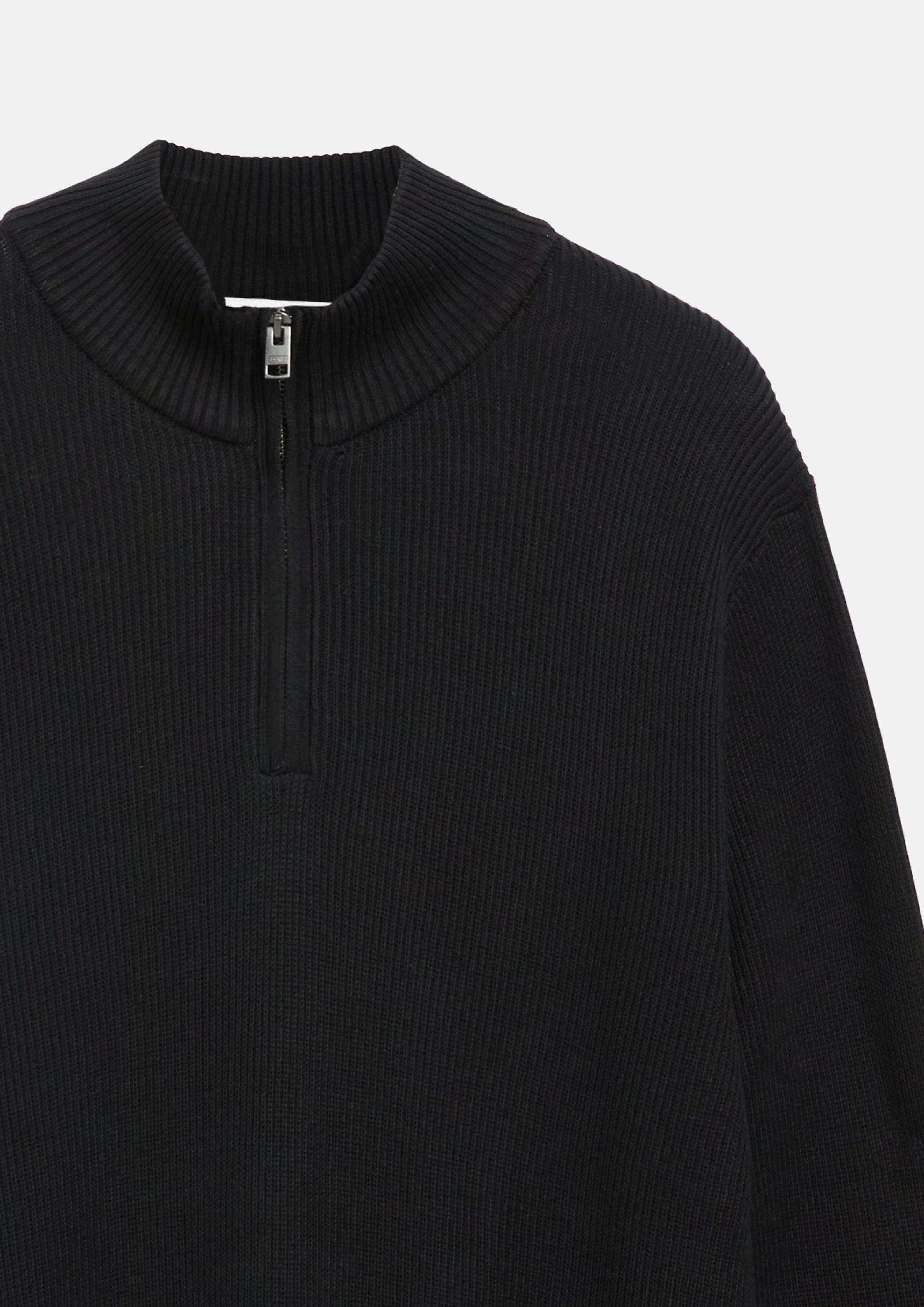 Herren Strukturierter Strickpullover mit Troyer-Kragen in schwarz von s.Oliver