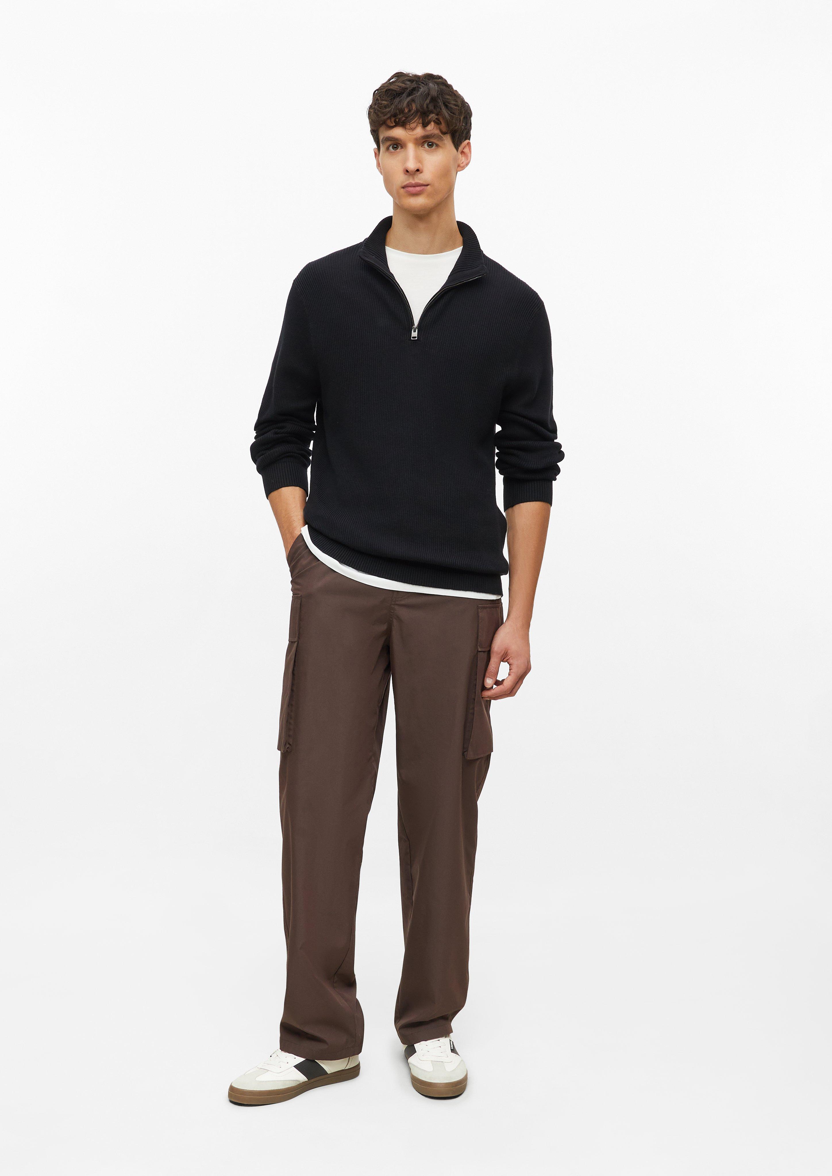 Herren Strukturierter Strickpullover mit Troyer-Kragen in schwarz von s.Oliver