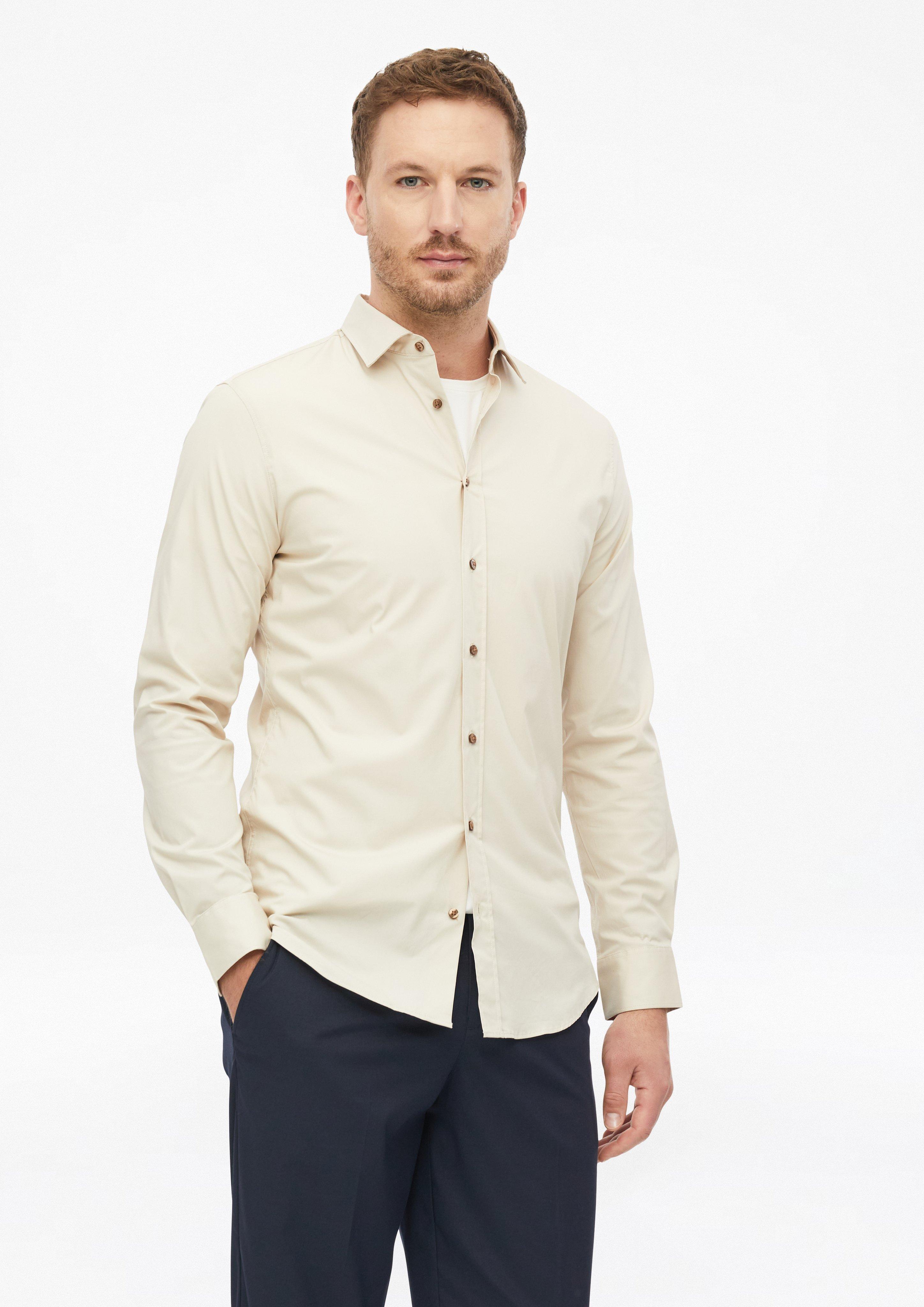 Coupe ajustée : chemise en coton stretch en beige de s.Oliver BLACK LABEL
