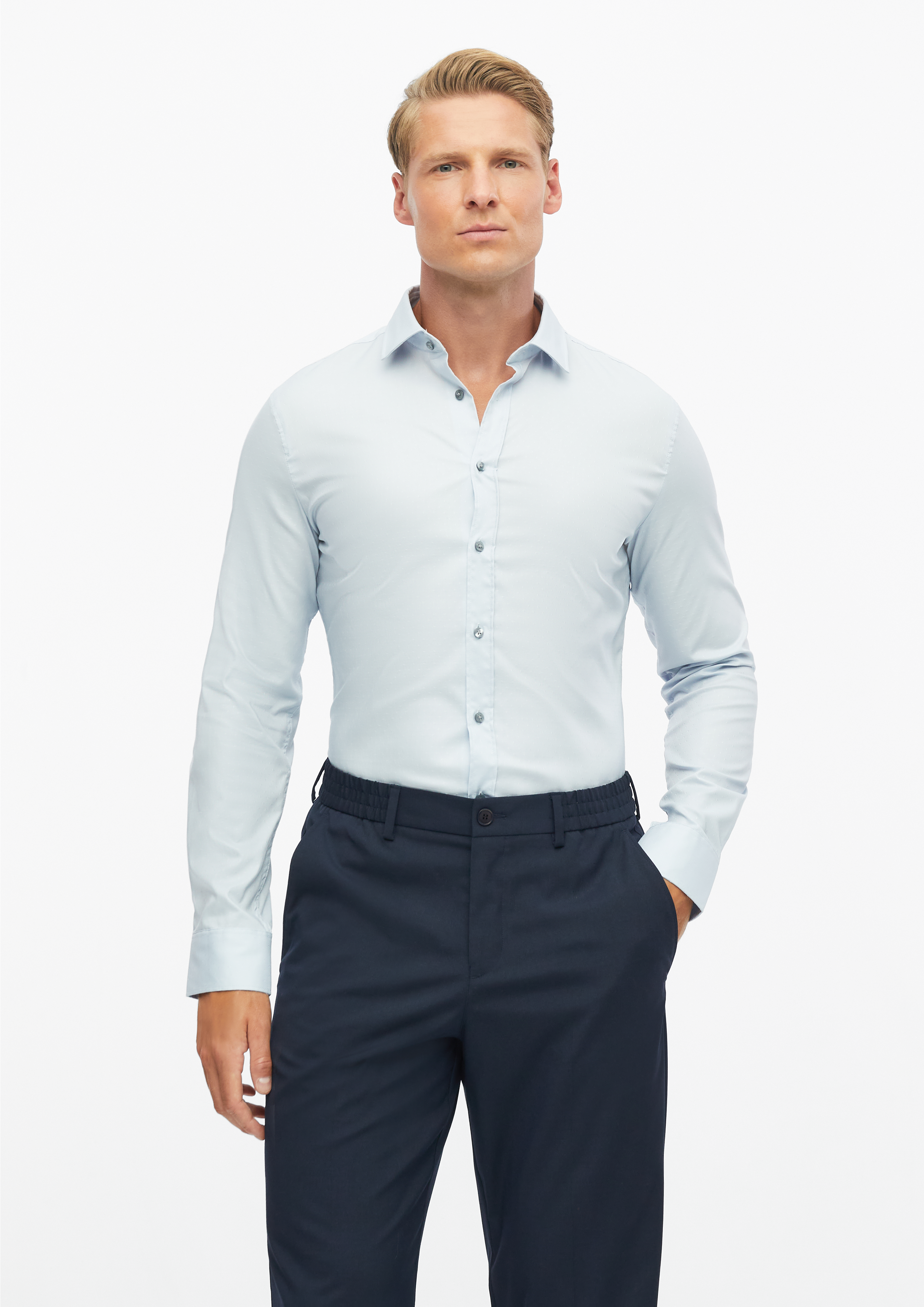 Tailored Fit: Structured Shirt Made from Comfort Stretch in light blue by s.Oliver BLACK LABEL