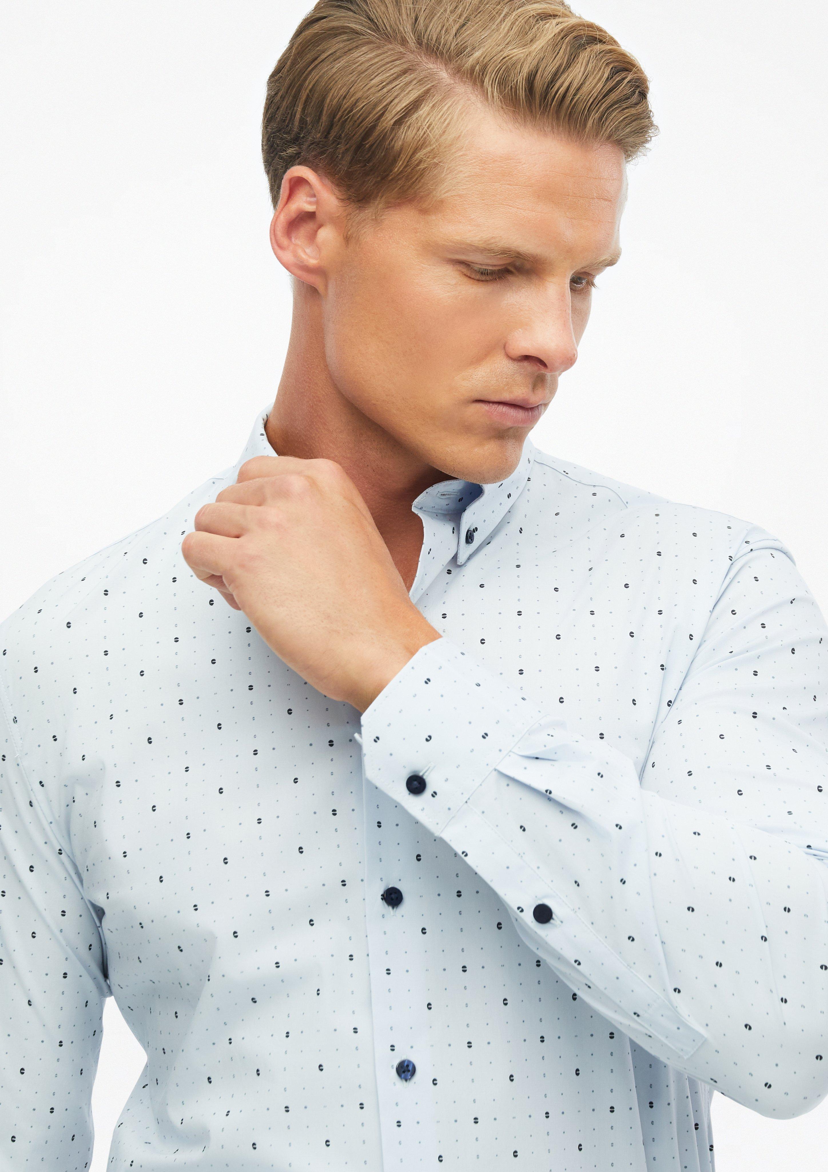 Herren Tailored Fit: Button-down-Hemd aus Comfort Stretch in blau von s.Oliver BLACK LABEL