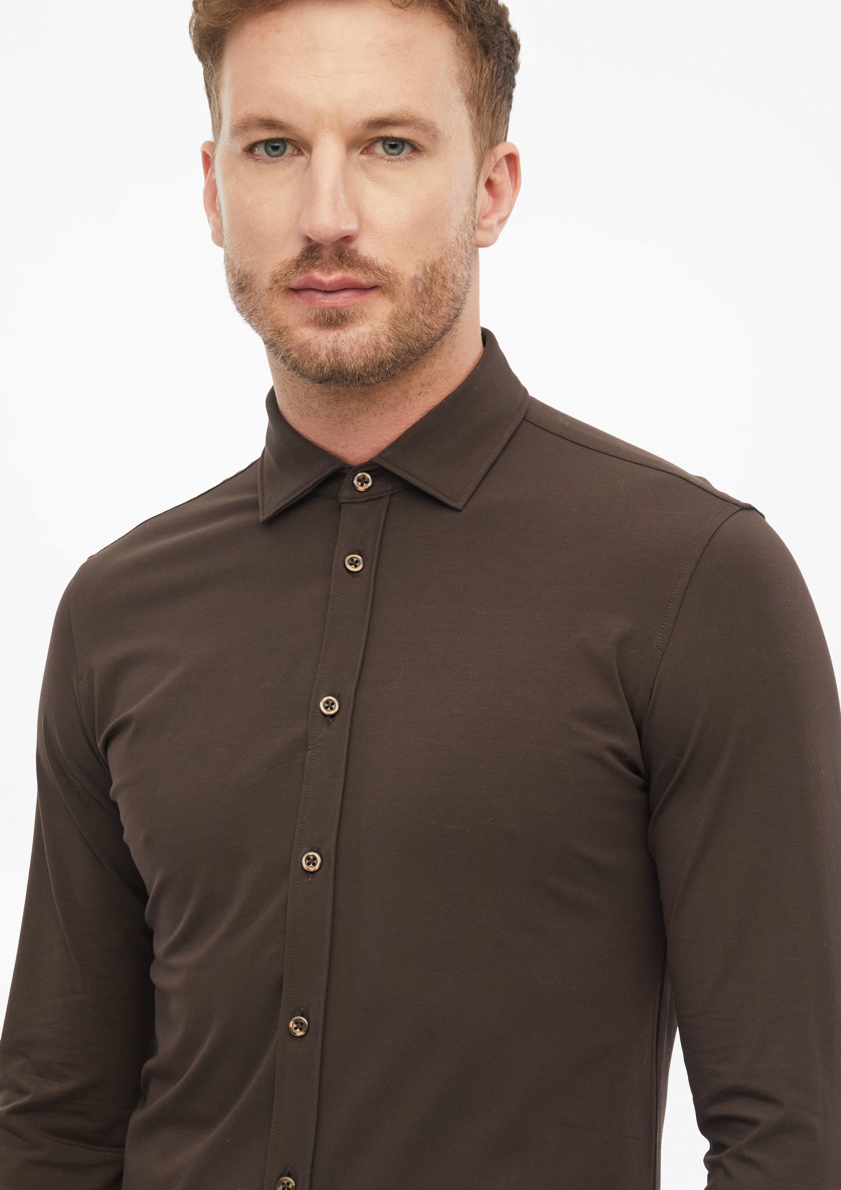 Herren Tailored Fit: Hemd mit Kentkragen in braun von s.Oliver BLACK LABEL
