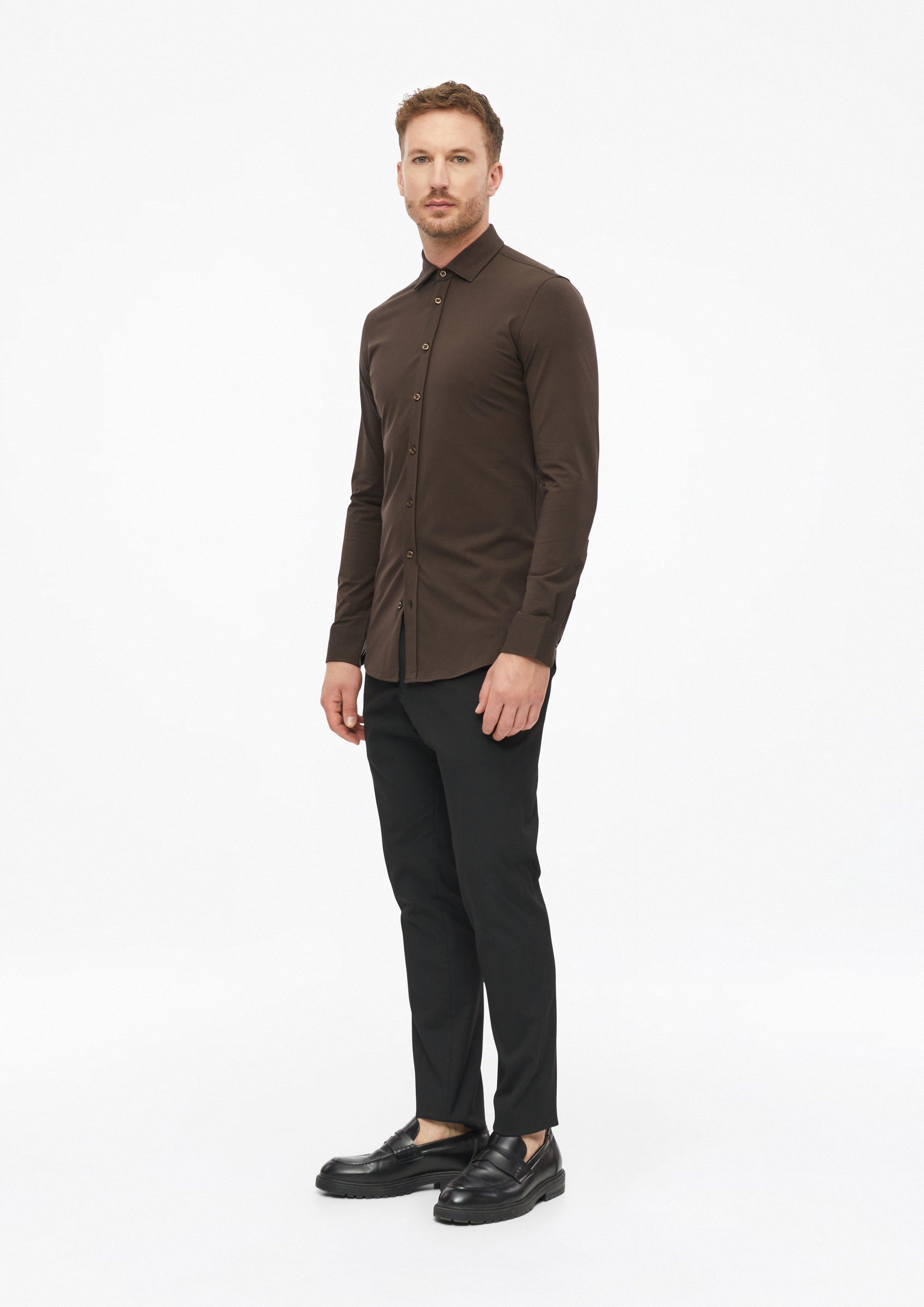 Herren Tailored Fit: Hemd mit Kentkragen in braun von s.Oliver BLACK LABEL