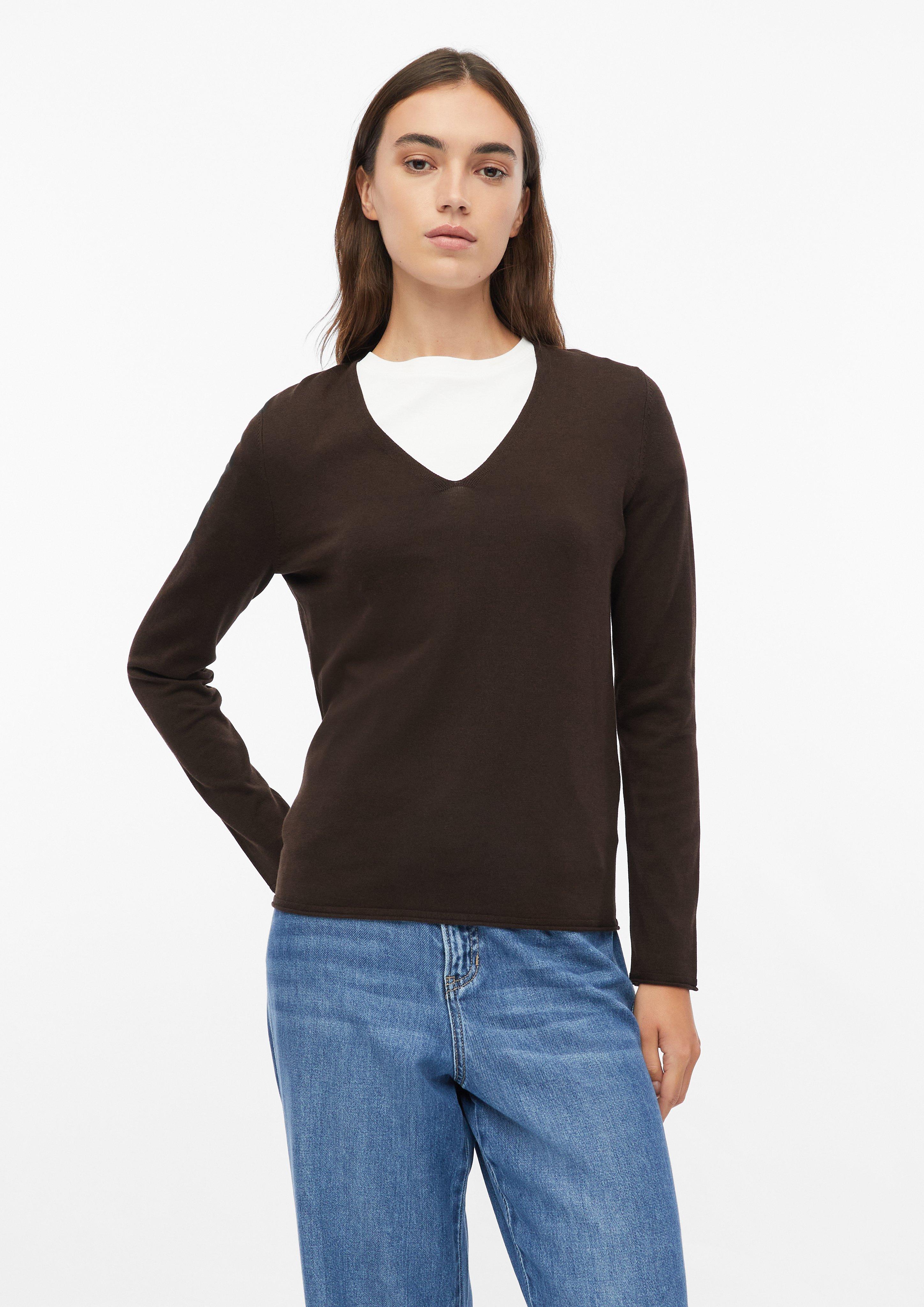 Strickpullover mit V-Ausschnitt und Rollkanten in Farbe dunkelbraun von s.Oliver
