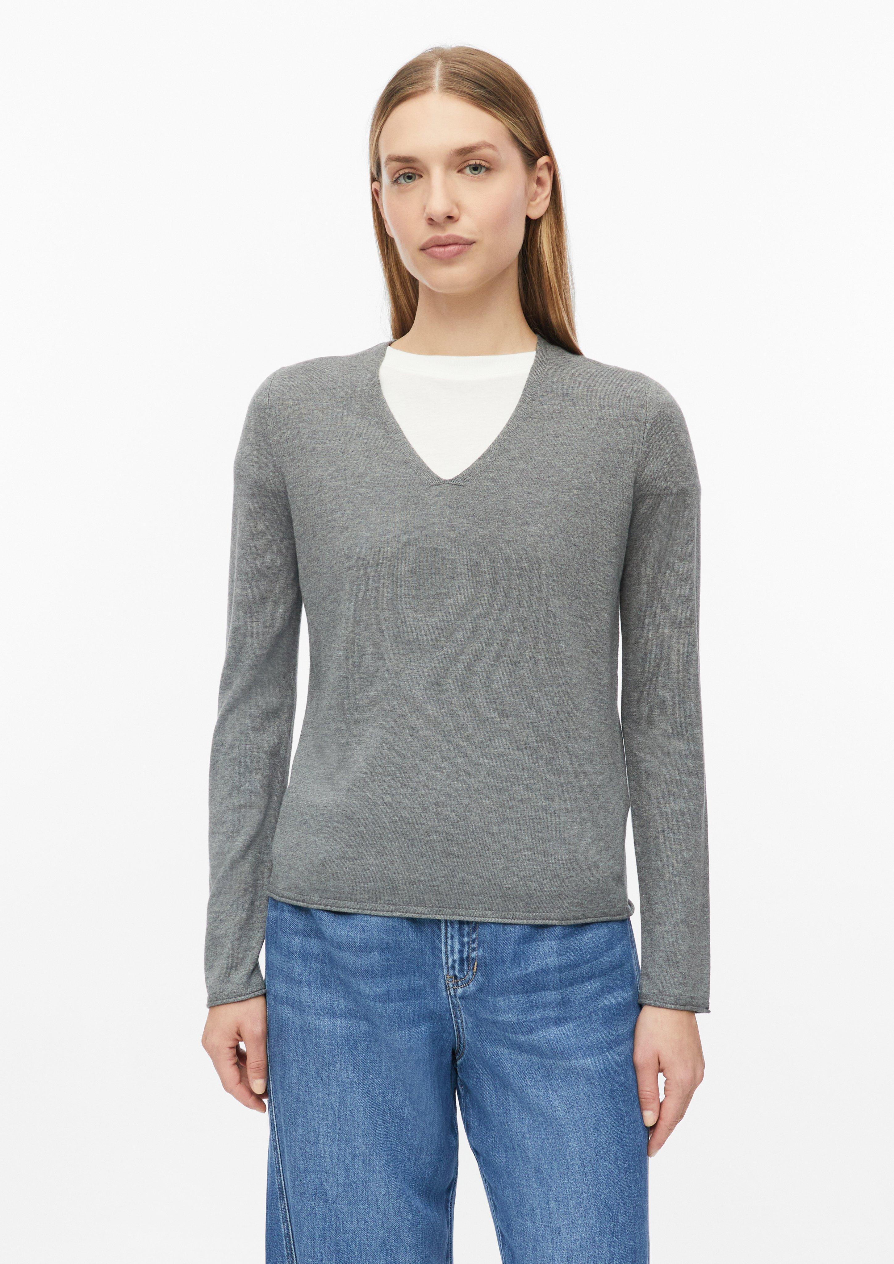 Damen Strickpullover mit V-Ausschnitt und Rollkanten in grau von s.Oliver