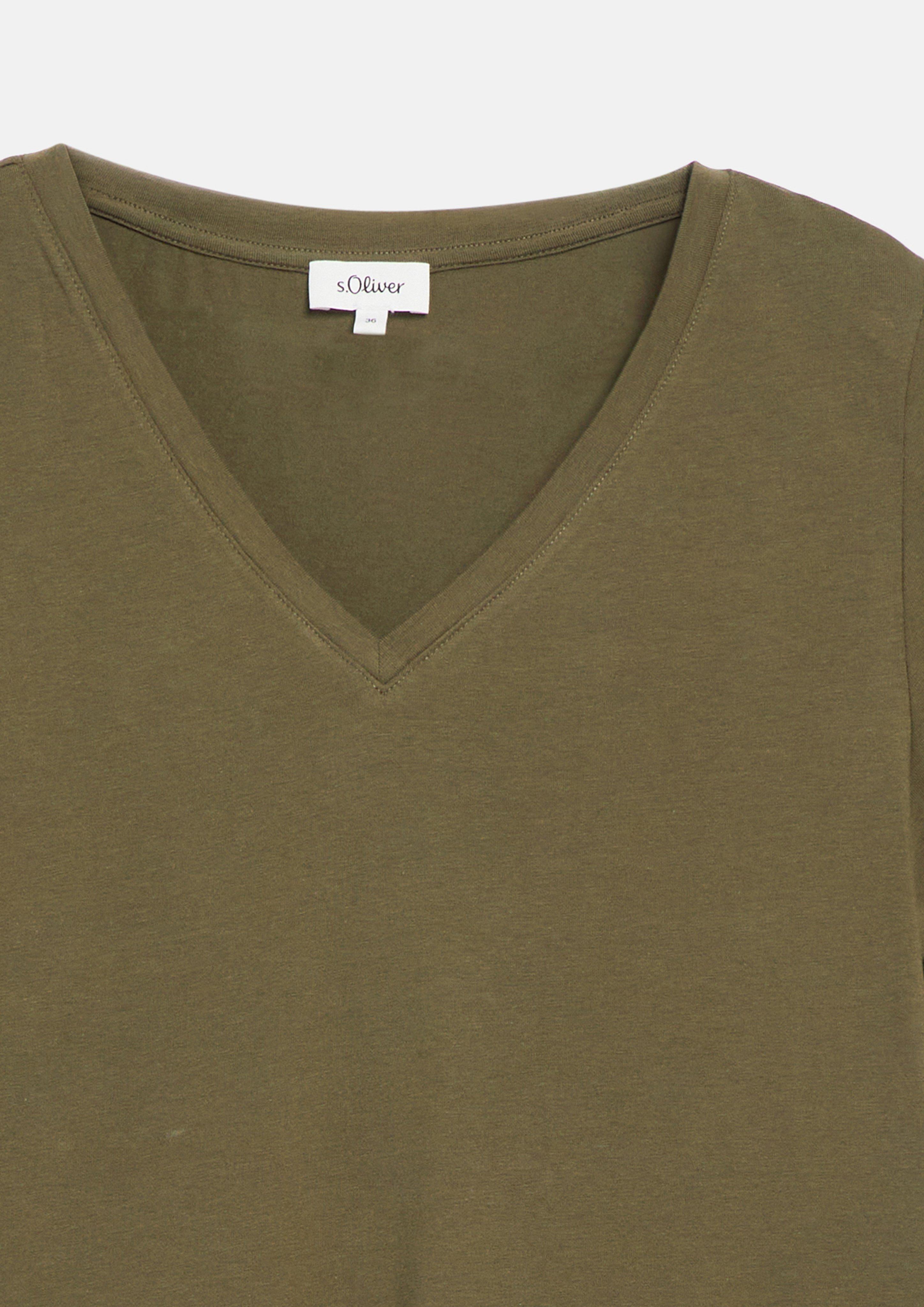 Damen T-Shirt mit V-Ausschnitt in olive von s.Oliver