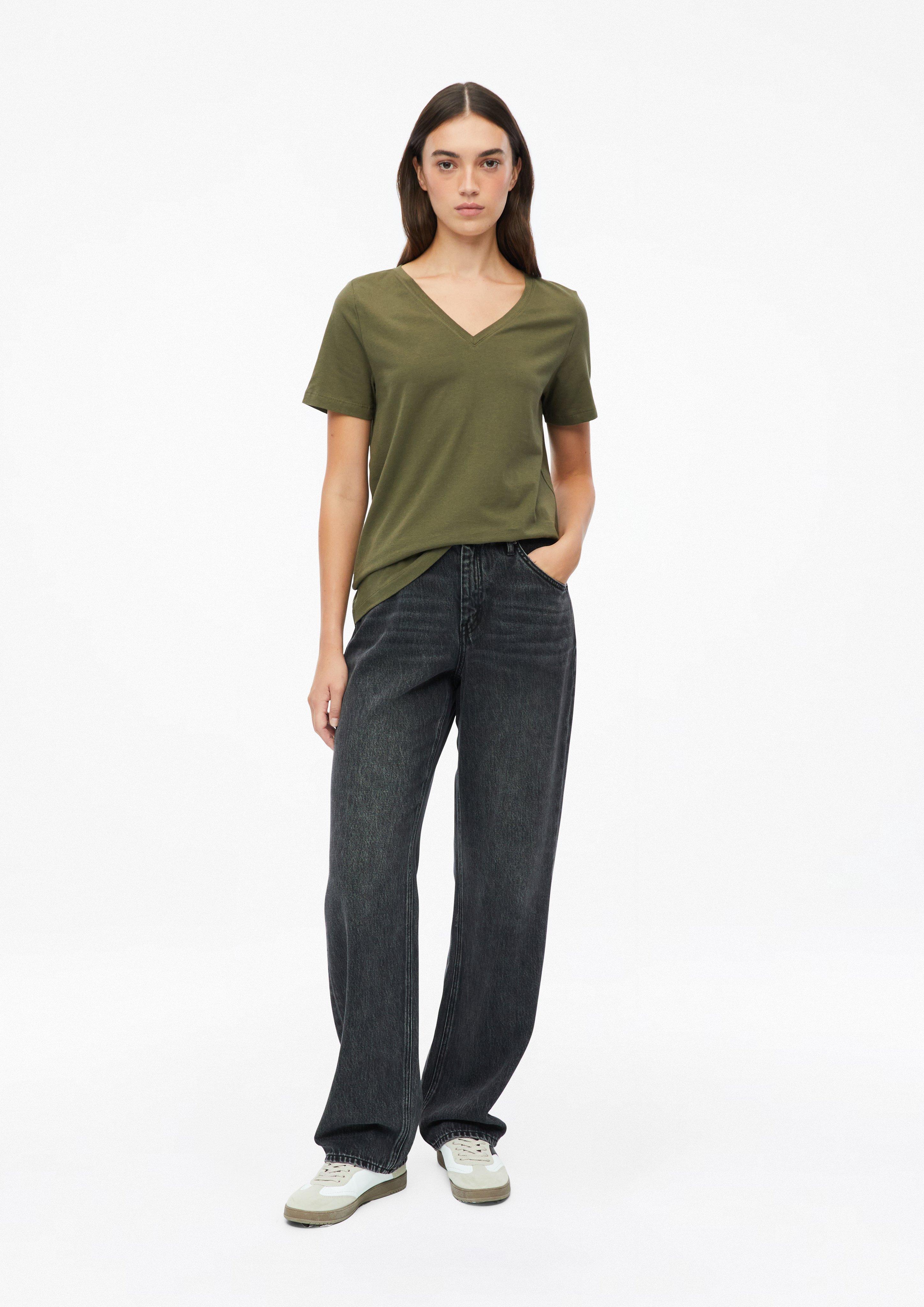 Damen T-Shirt mit V-Ausschnitt in olive von s.Oliver